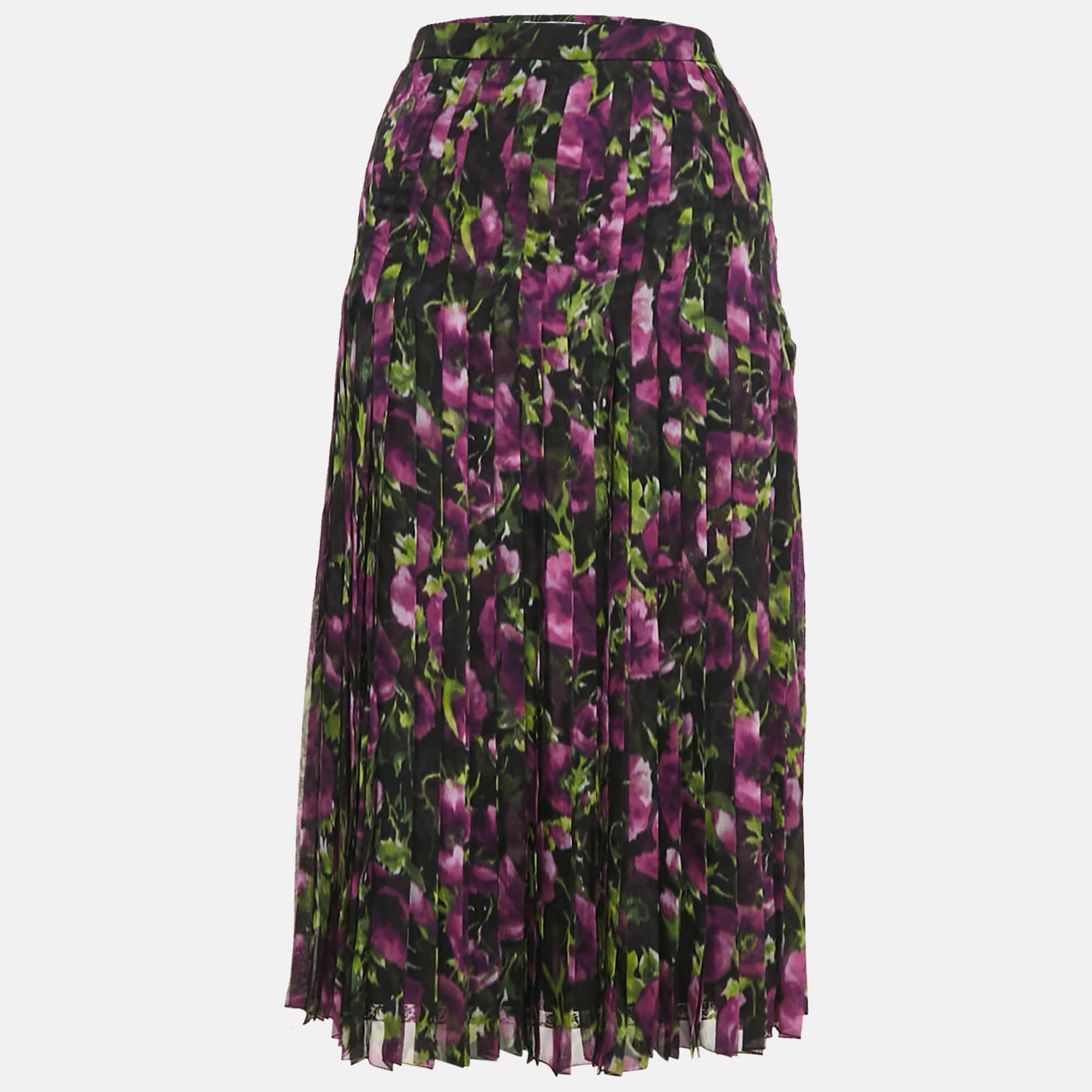 

Prada Multicolor Floral Print Silk Pleated Midi Skirt L