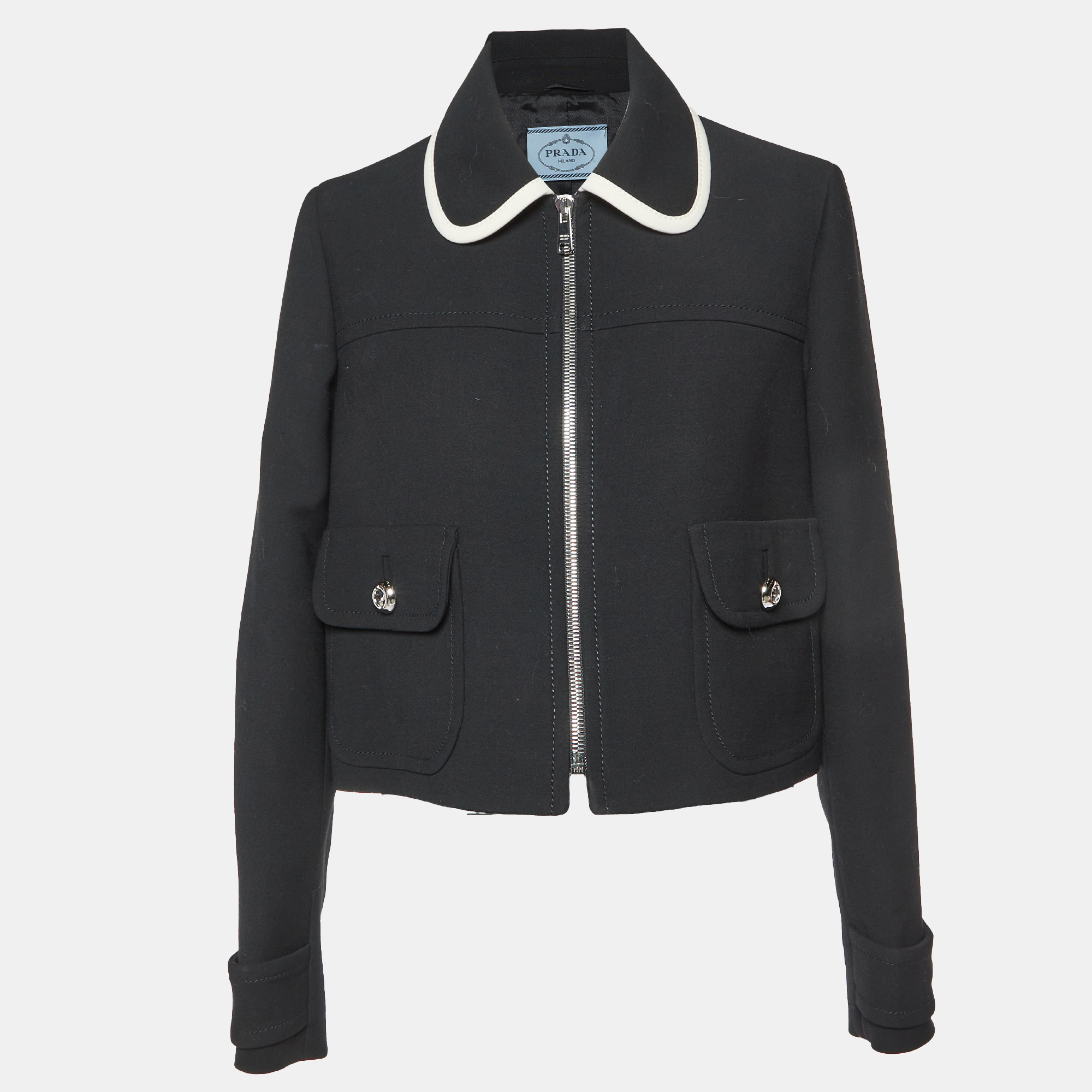 

Prada Black Wool Zip-Up Oversized Jacket L