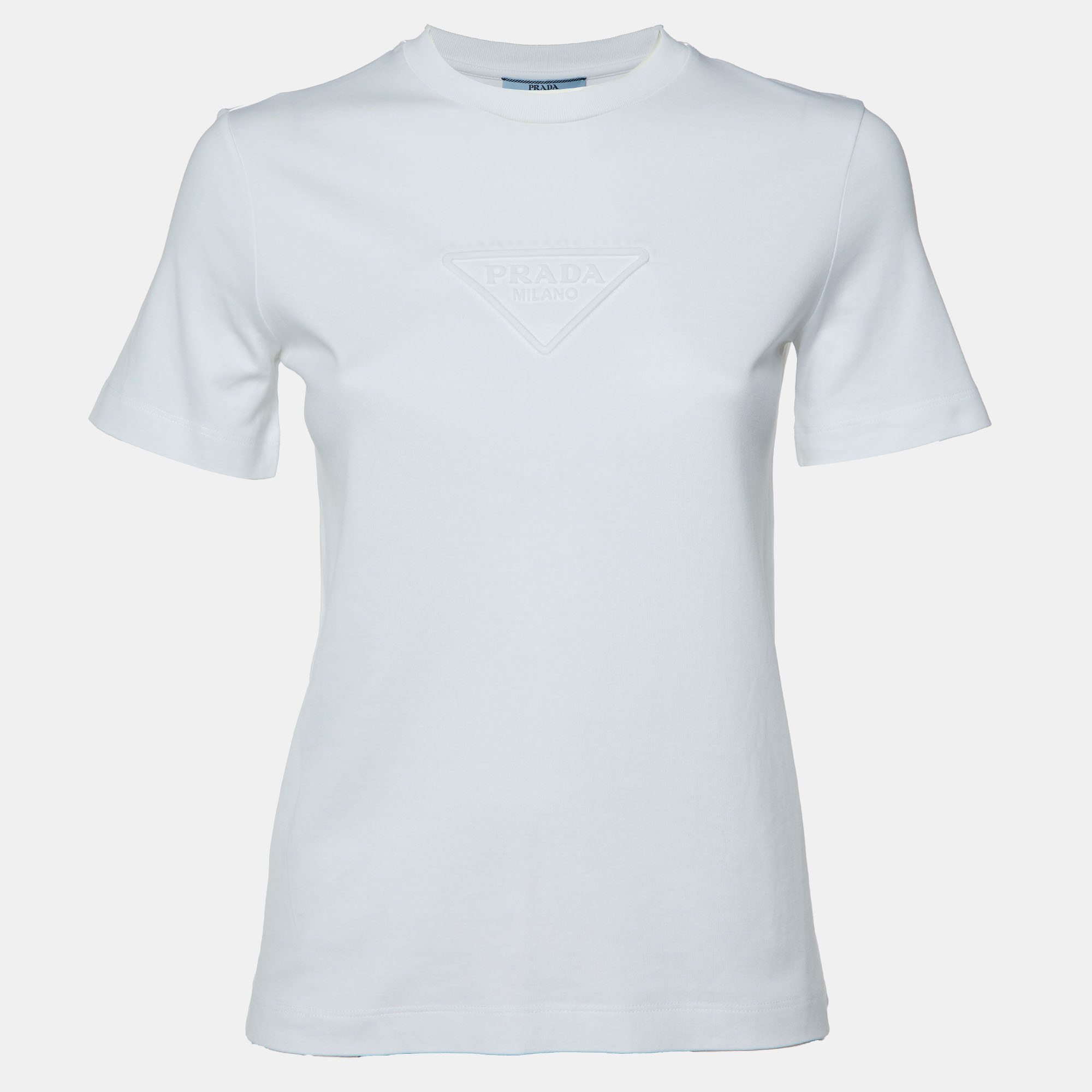 

Prada White Logo Embossed Cotton T-Shirt XXS