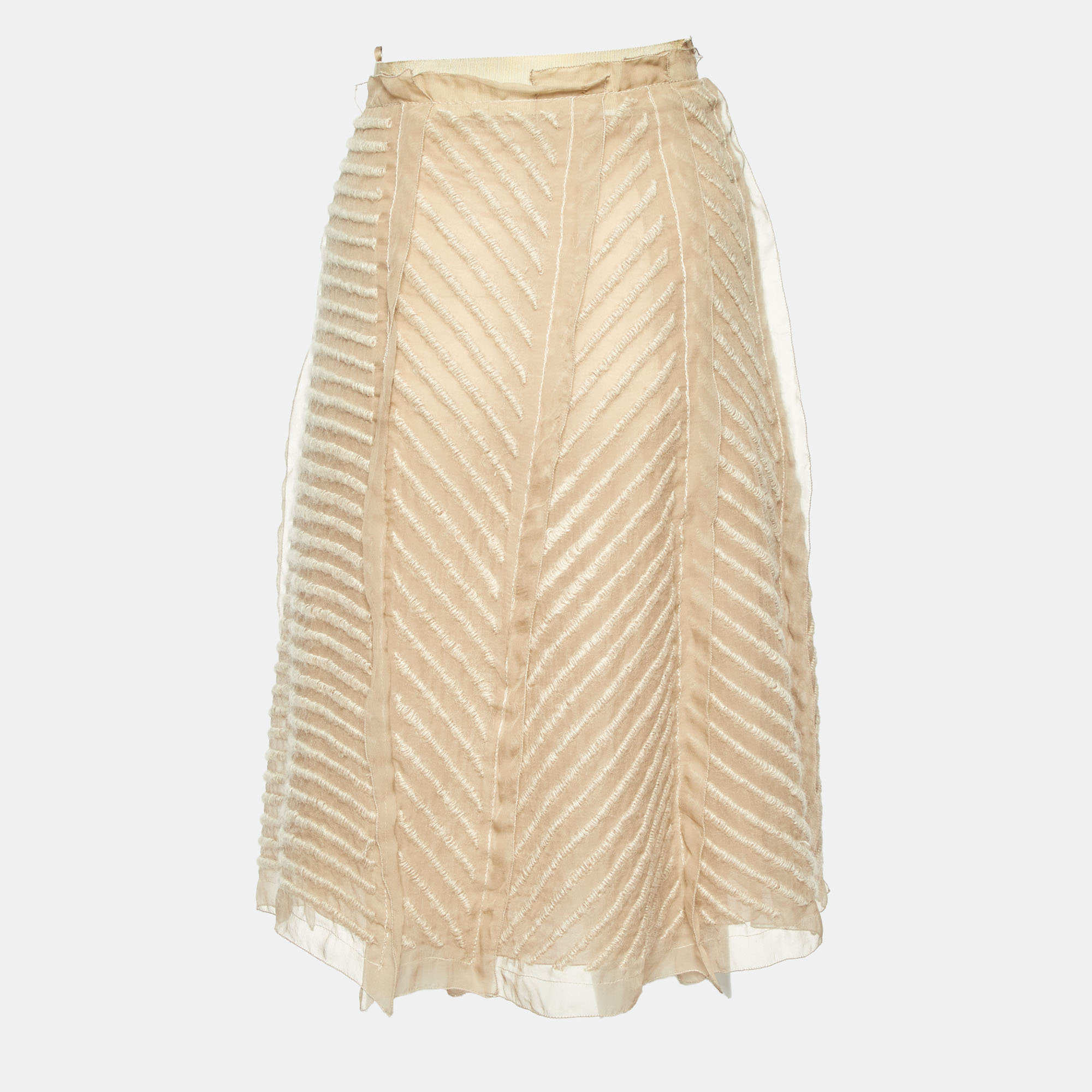 

Prada Beige Embroidered Chiffon Midi Skirt M