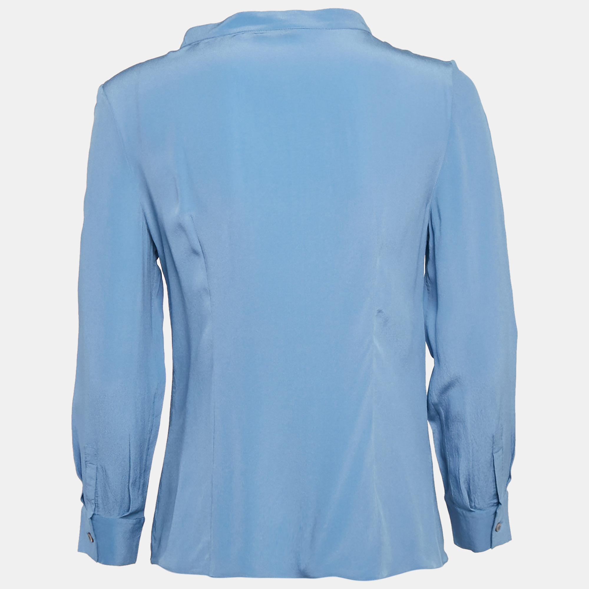 Prada Blue Silk Ruffled Button Front Blouse M 