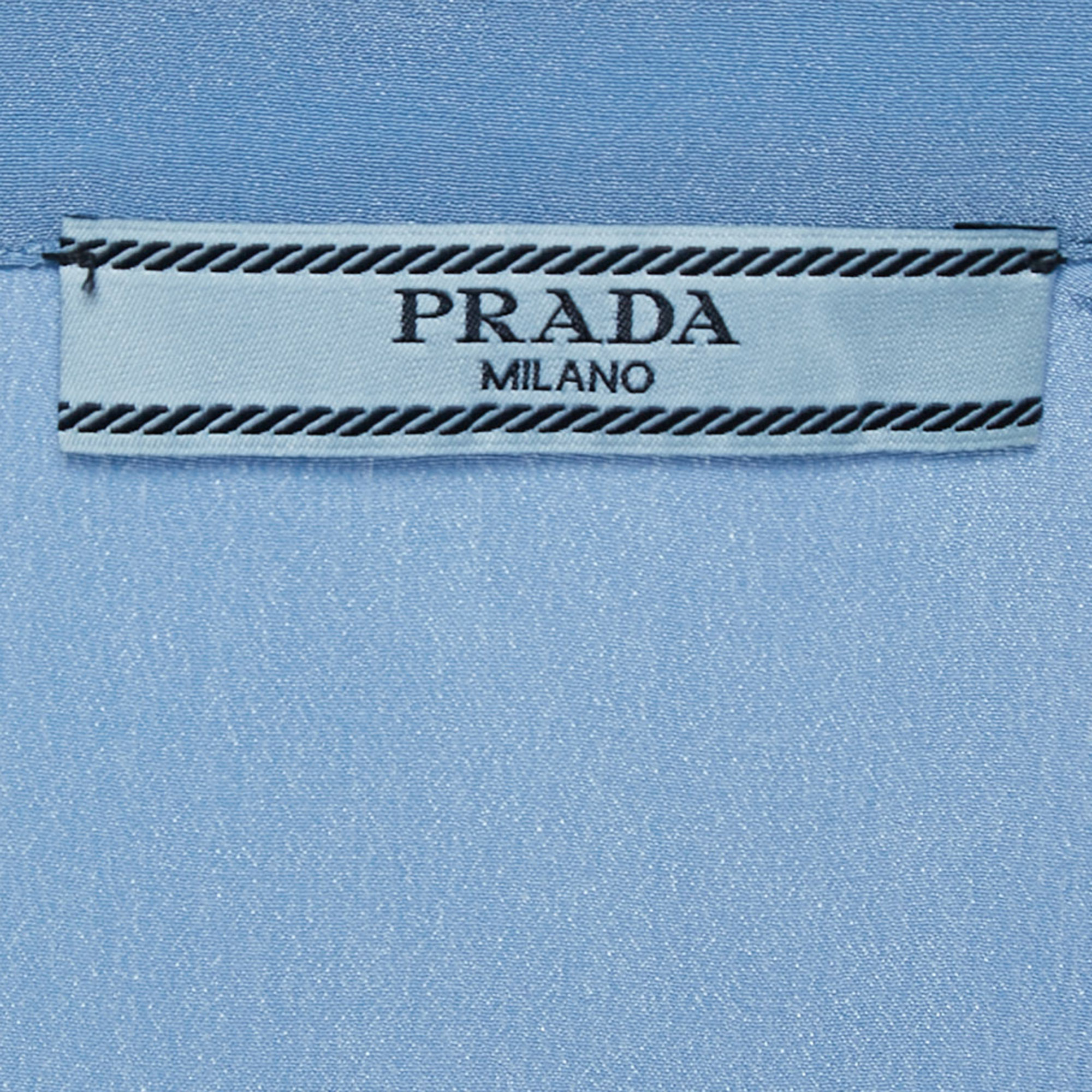 Prada Blue Silk Ruffled Button Front Blouse M 