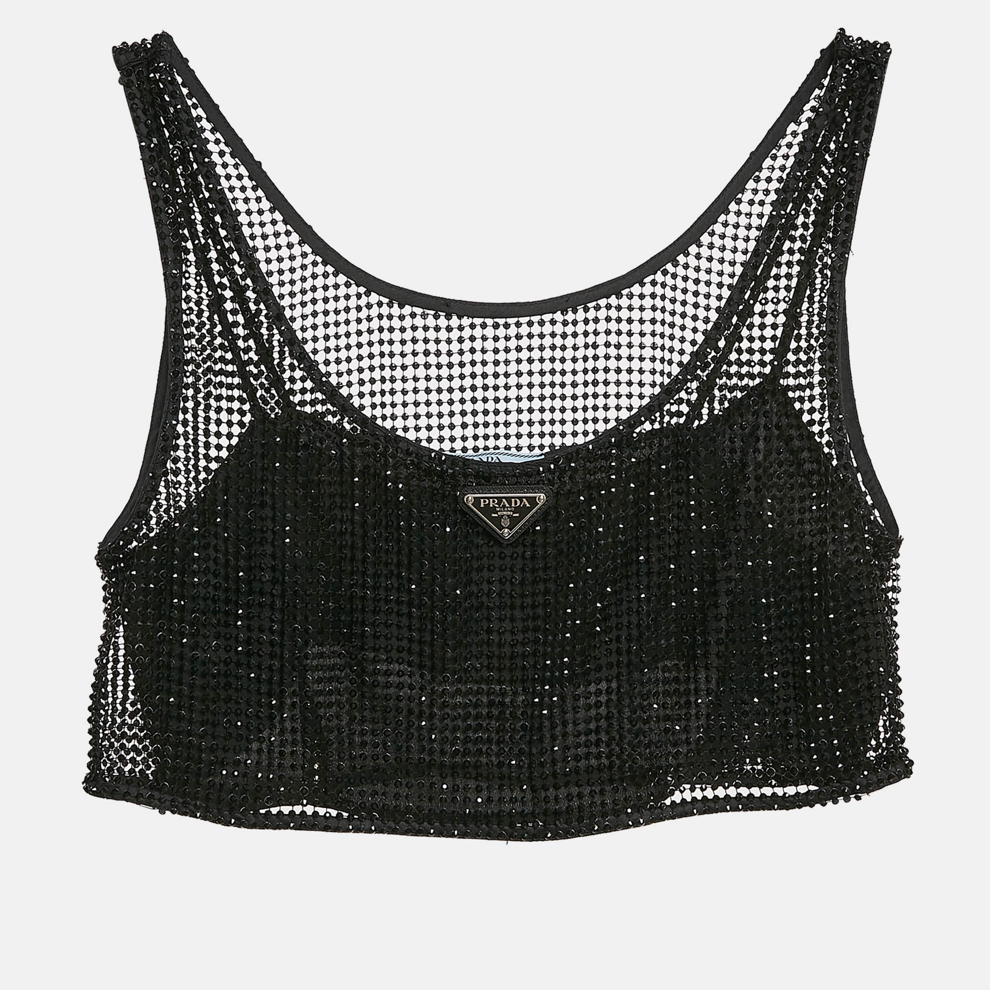 

Prada Black Rhinestone Mesh Crop Top S