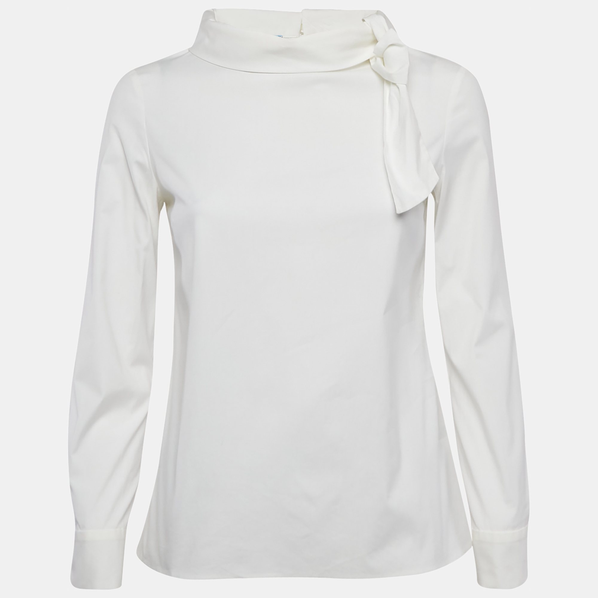 

Prada White Poplin Neck-Tie Detail Long Sleeve Blouse S