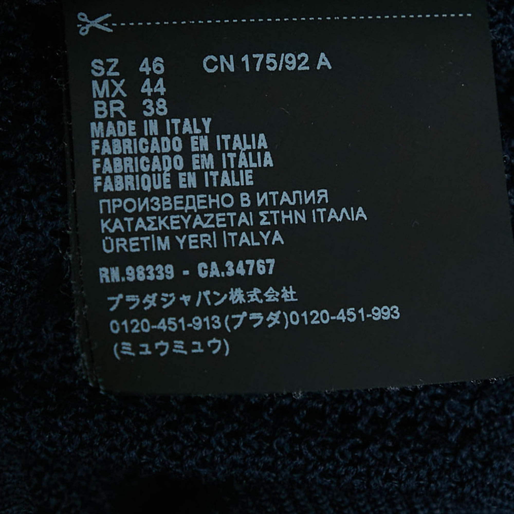 Prada Navy Blue Pinhole Pattern Silk and Cotton Sweater L 
