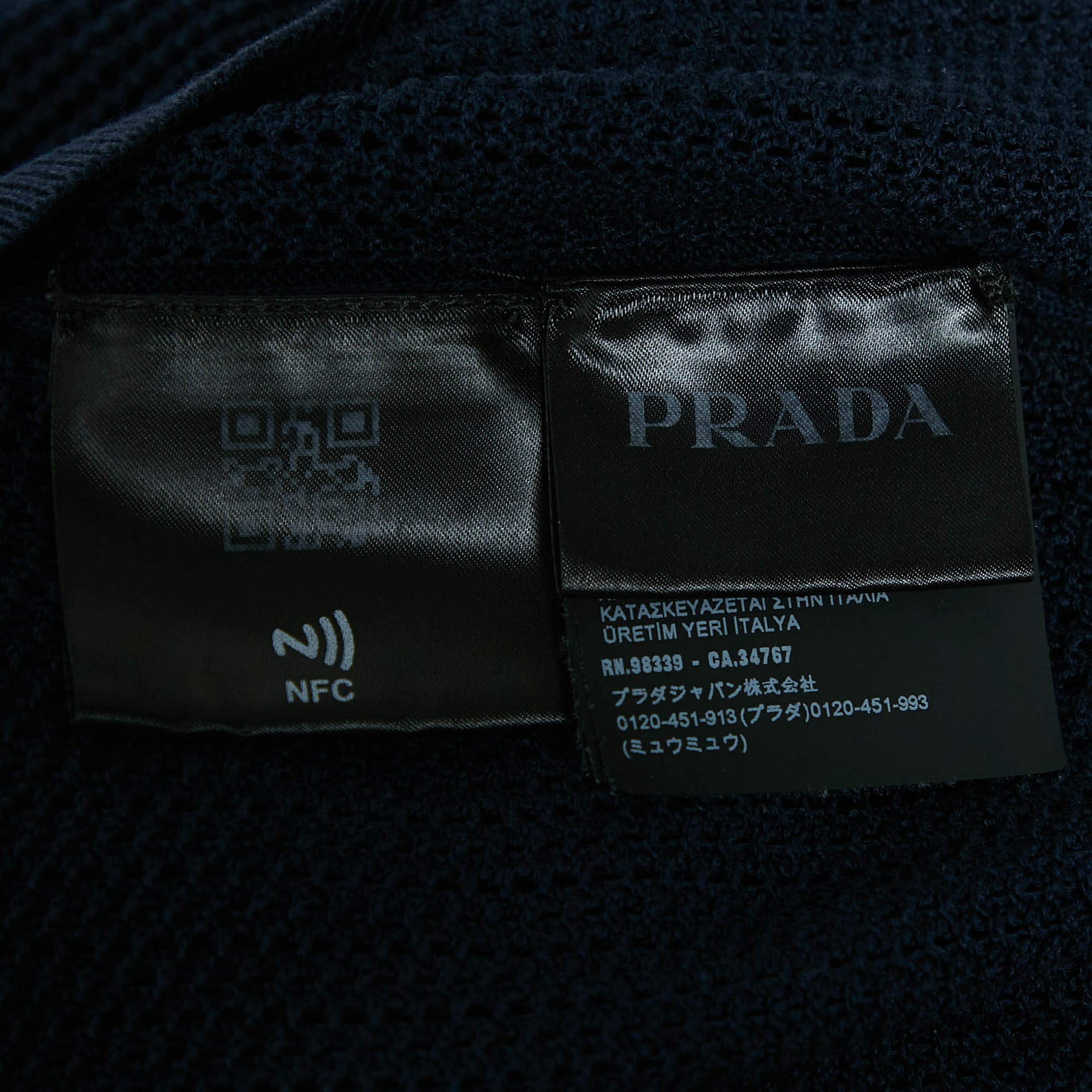 Prada Navy Blue Pinhole Pattern Silk and Cotton Sweater L 