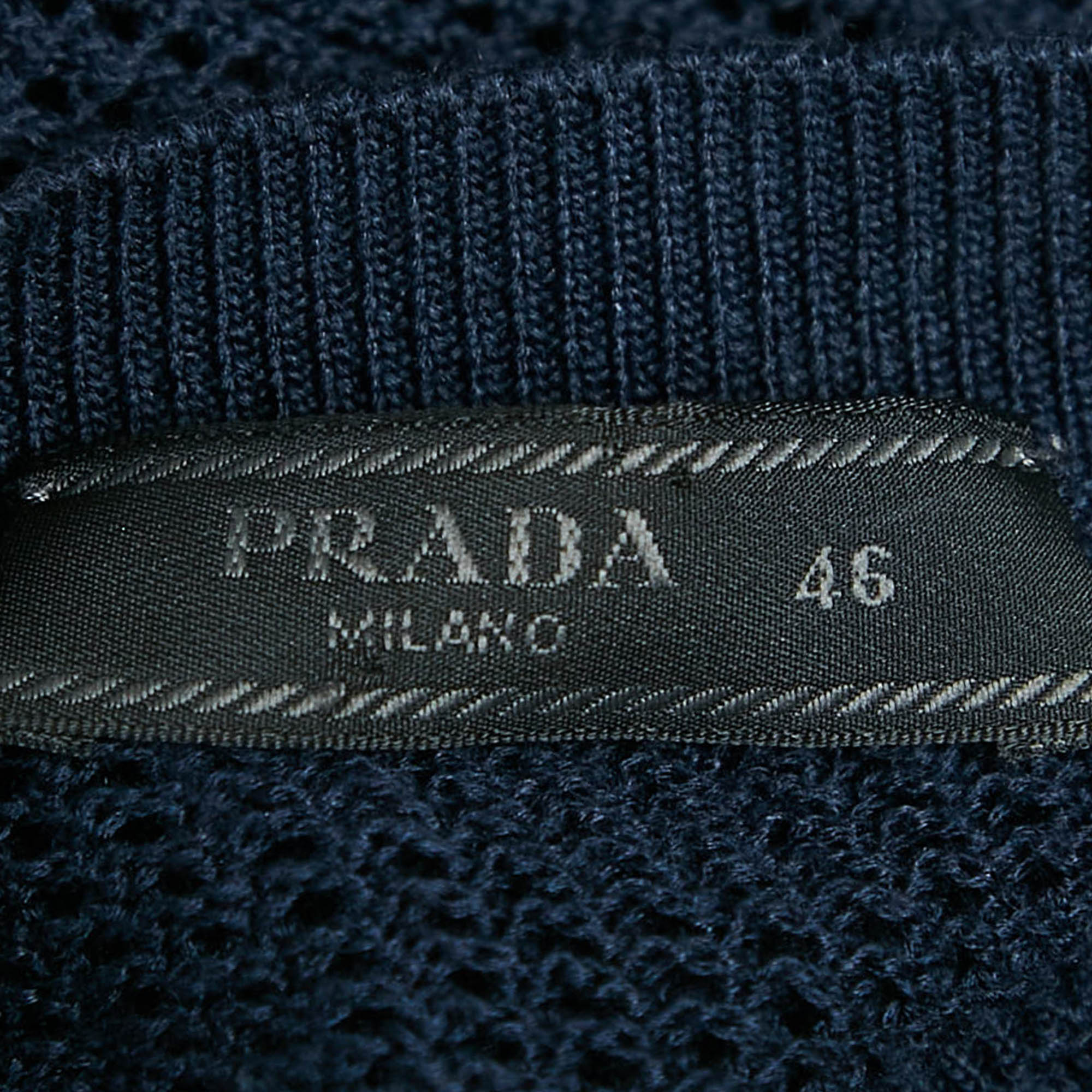 Prada Navy Blue Pinhole Pattern Silk and Cotton Sweater L 