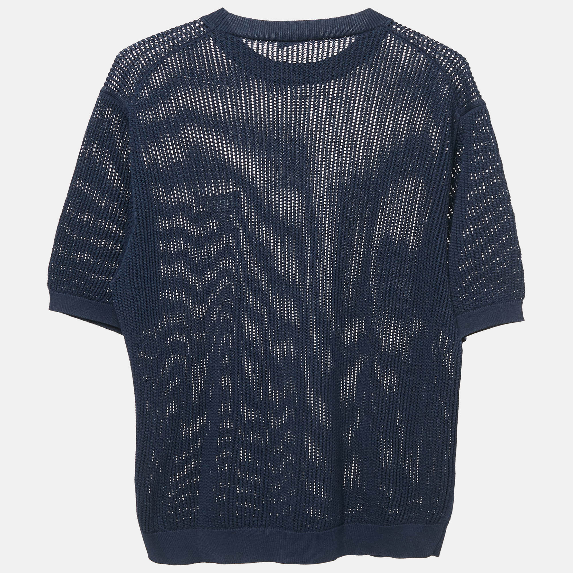 Prada Navy Blue Pinhole Pattern Silk and Cotton Sweater L 