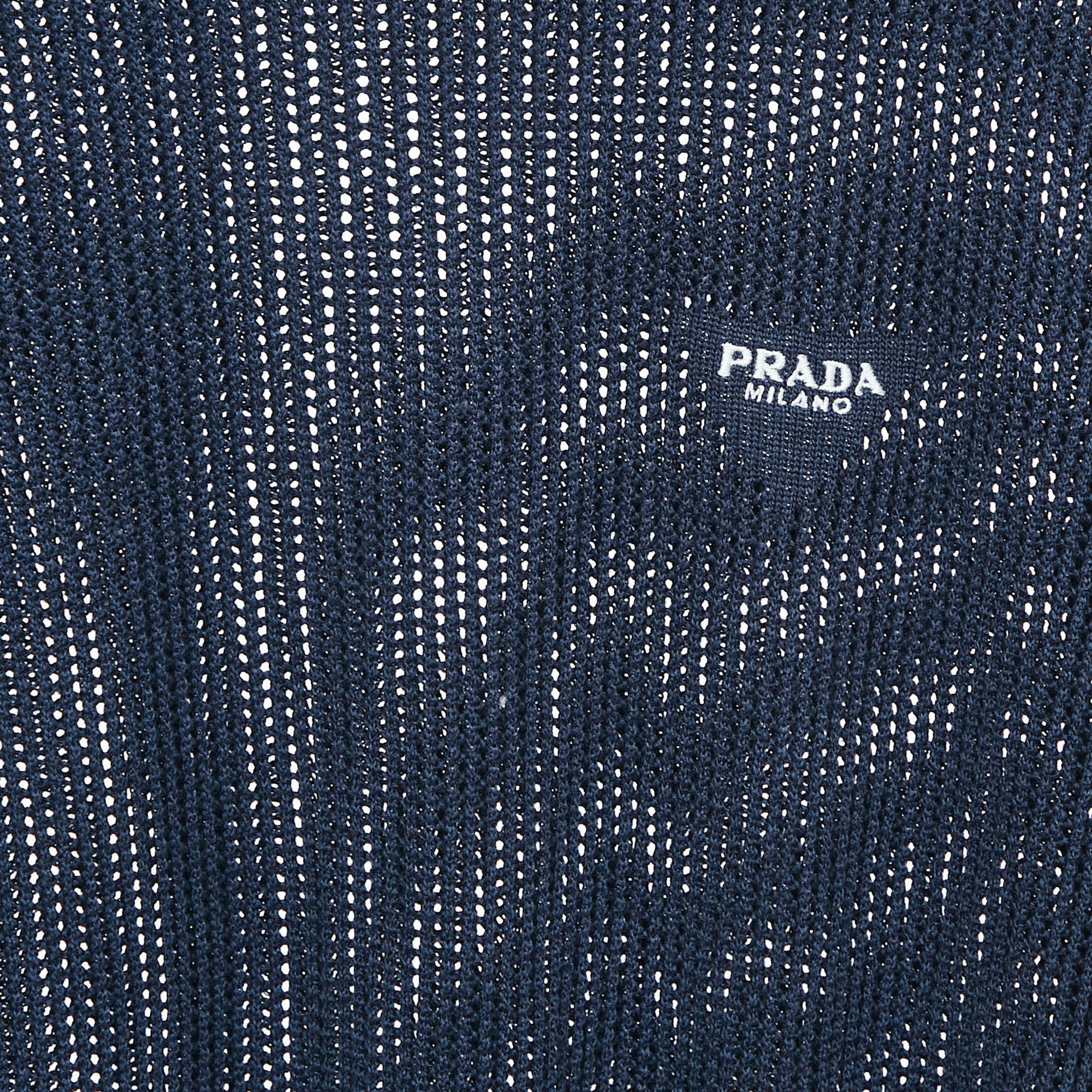 Prada Navy Blue Pinhole Pattern Silk and Cotton Sweater L 