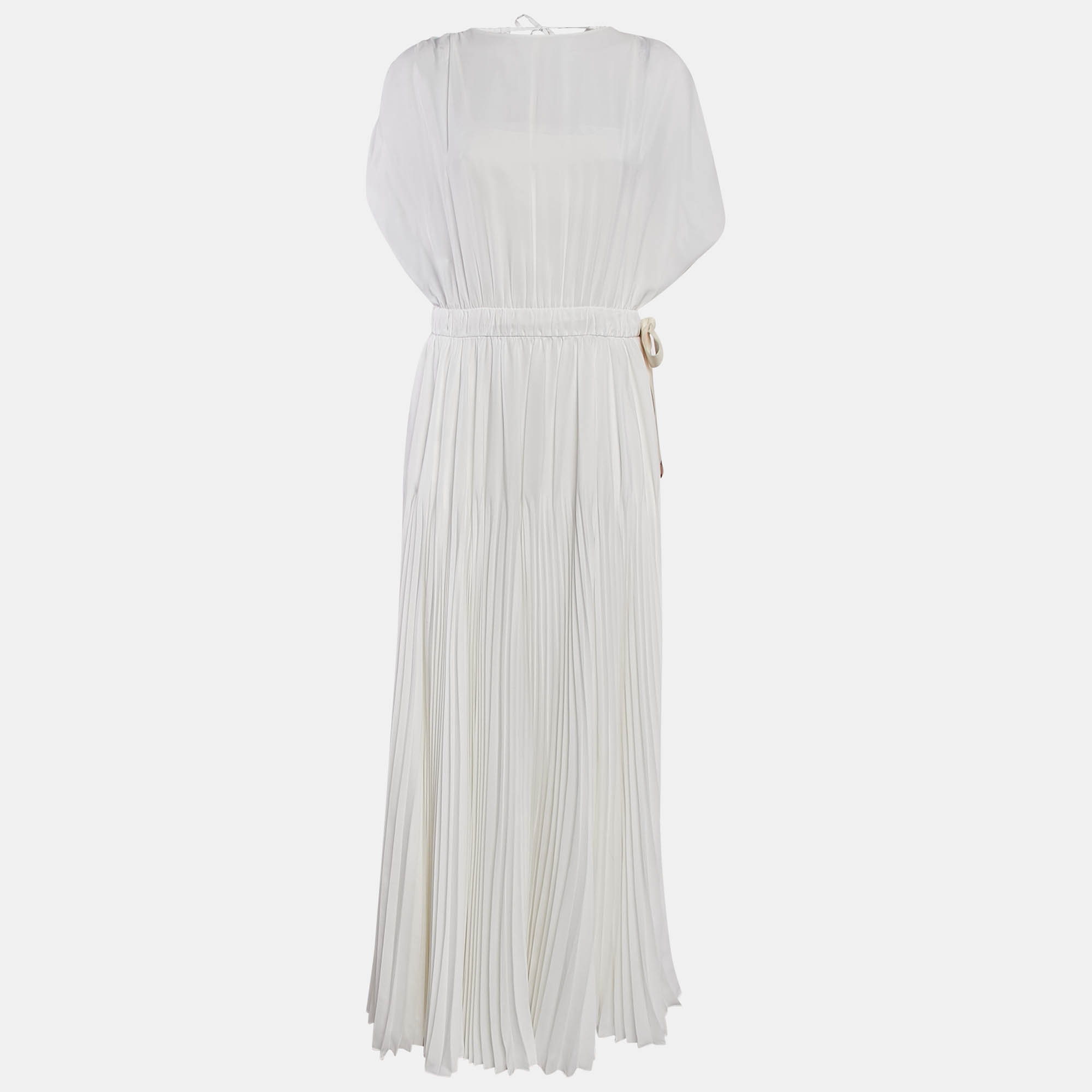 

Prada White Silk Pleated Maxi Dress M