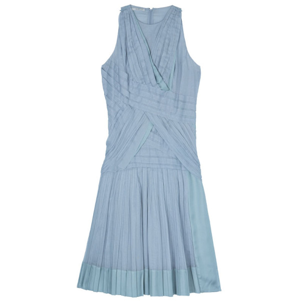 Pre Owned Prada Light Blue Cotton Gathered Dress M