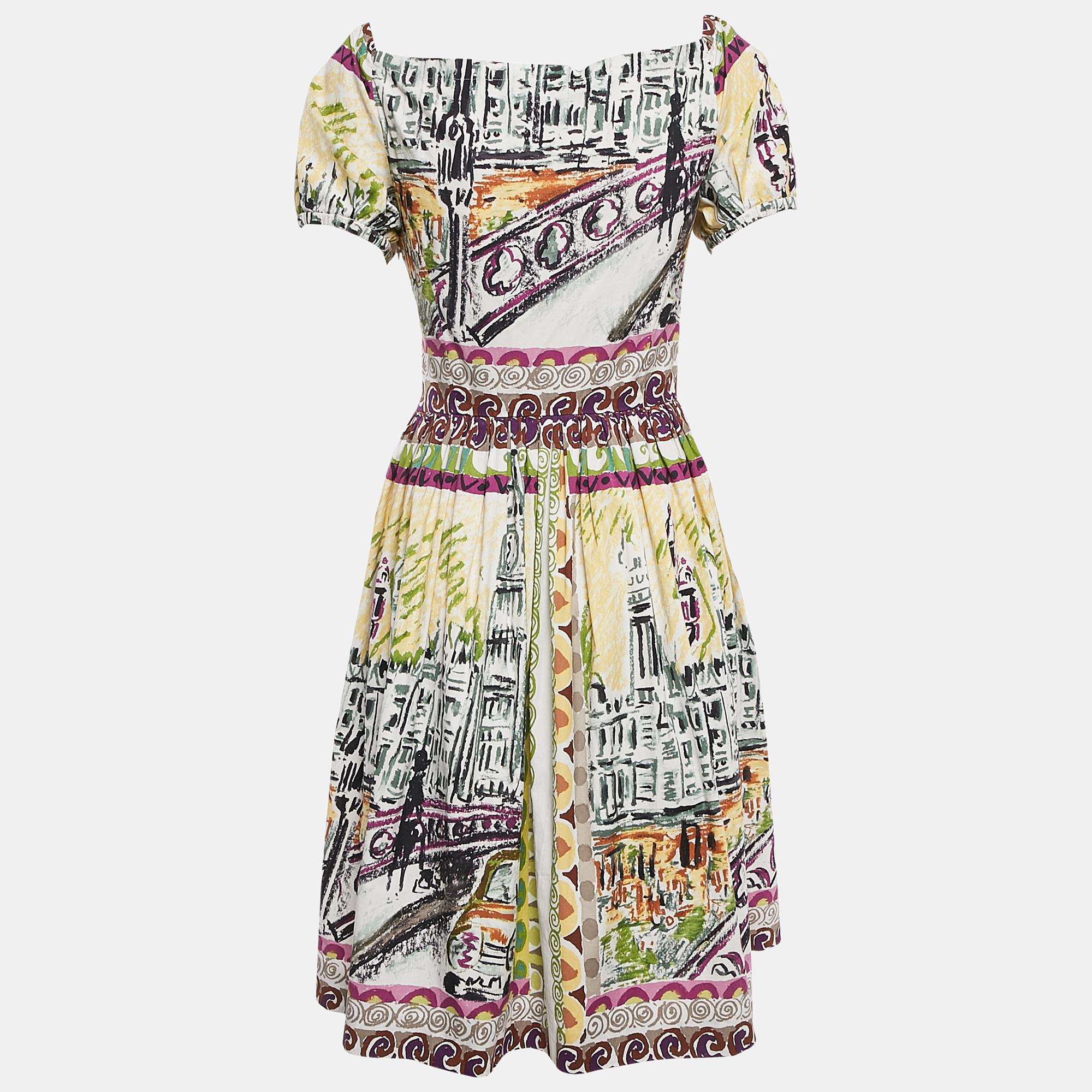 Prada Multicolor Printed Cotton Mini Dress S 
