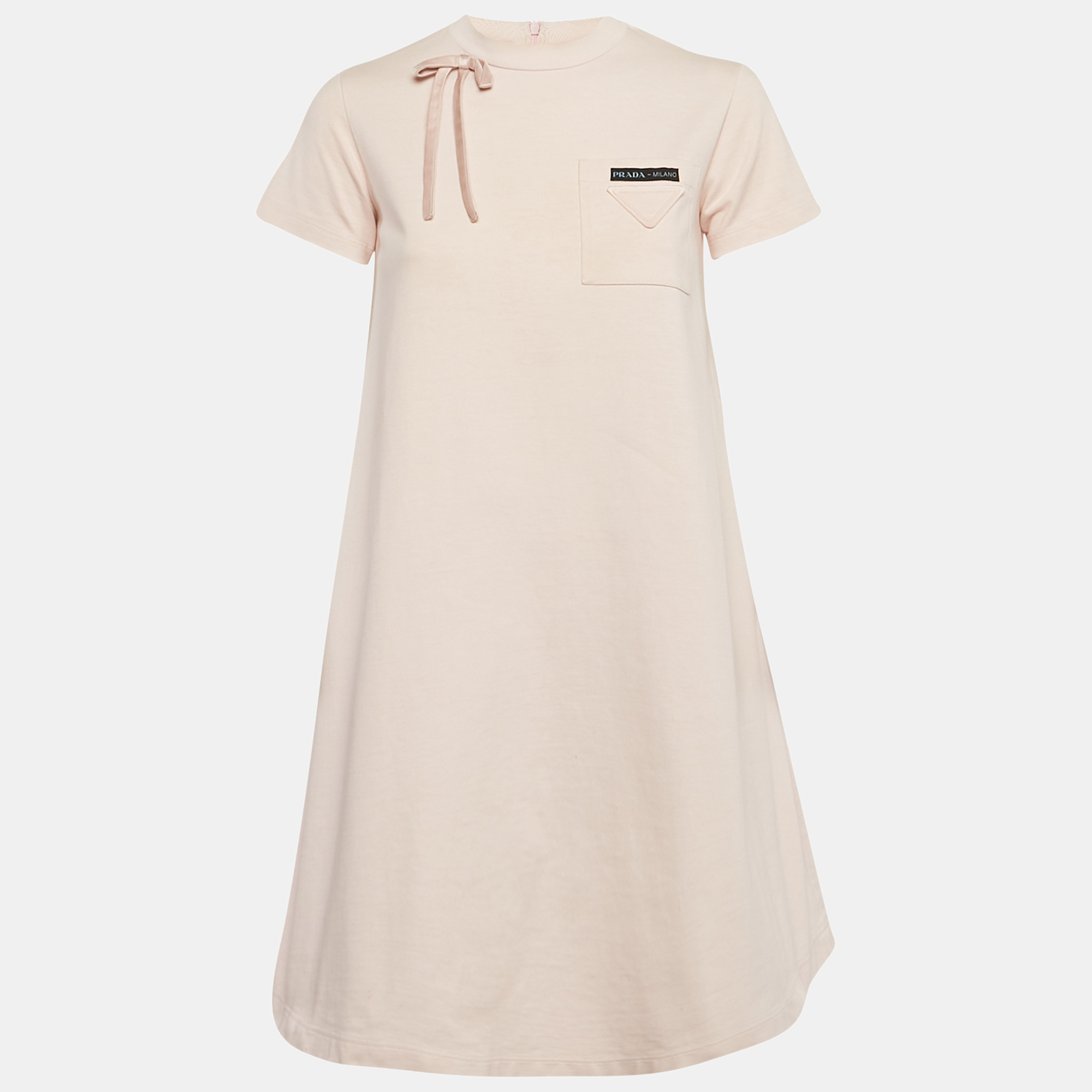 

Prada Pink Cotton Jersey Bow Detail A-Line Mini Dress XS