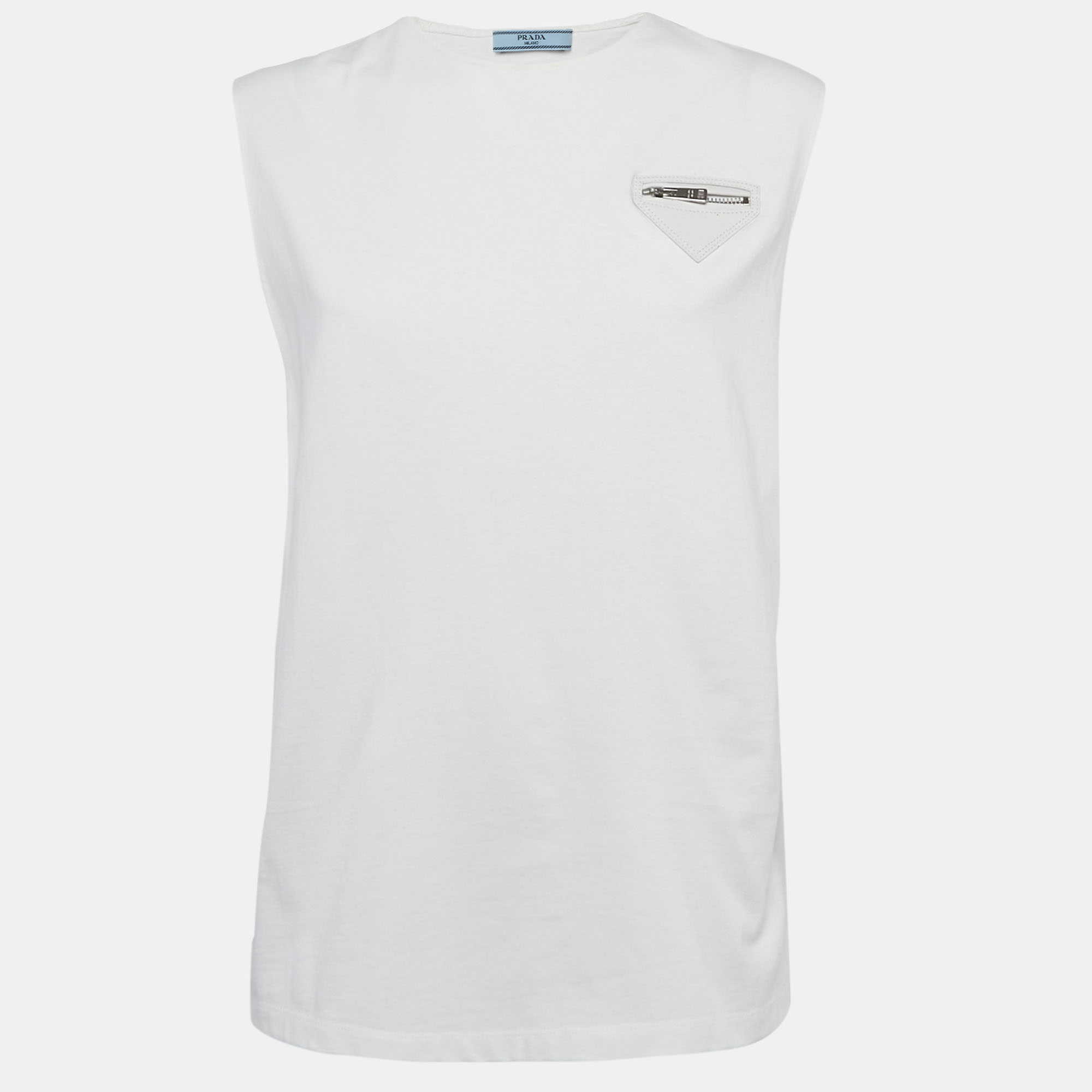 

Prada White Cotton Knit Zip Detail Sleeveless Top XS