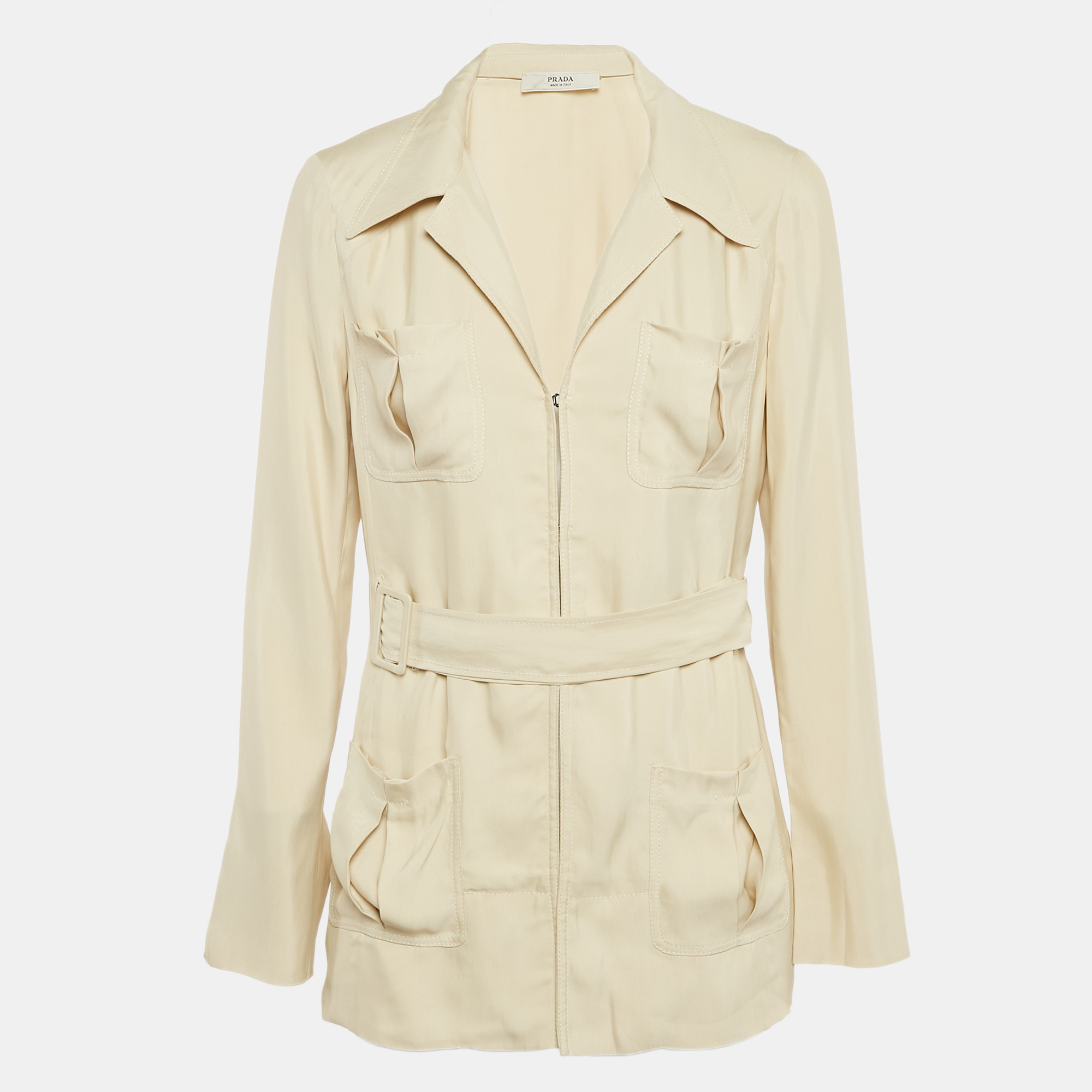 

Prada Light Beige Gabardine Belted Coat M