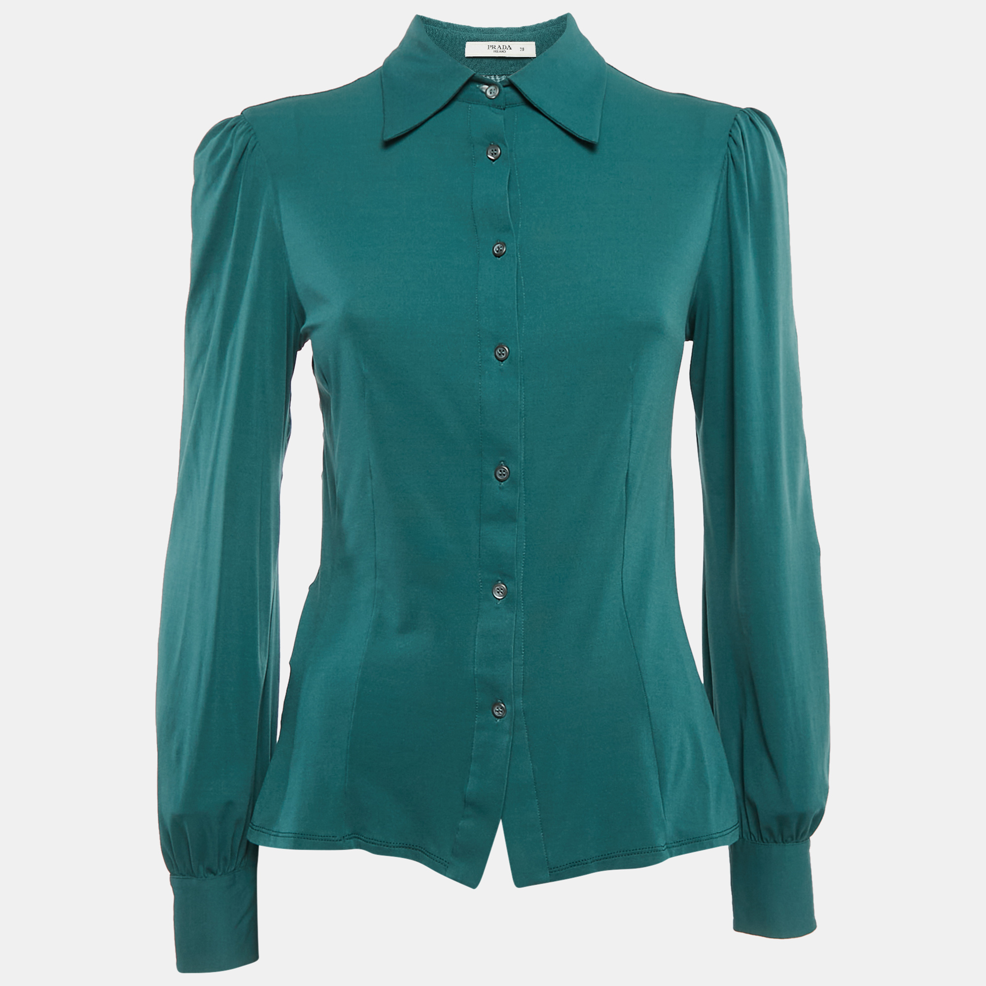 

Prada Green Jersey Button Front Shirt S