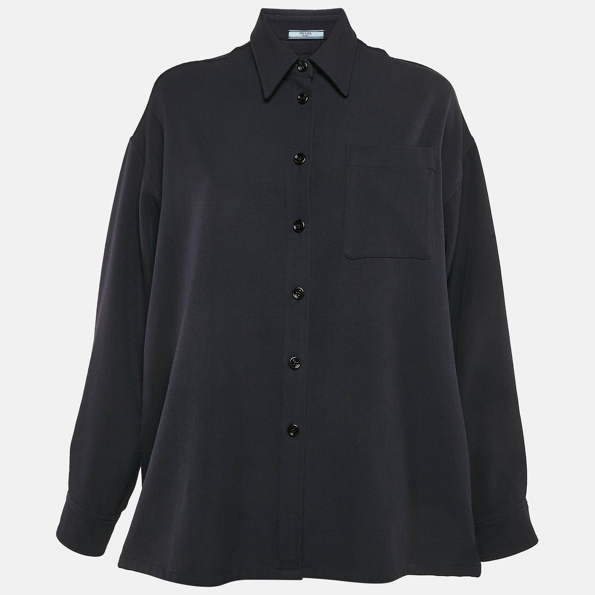 

Prada Navy Blue Wool Drill Oversized Shirt S