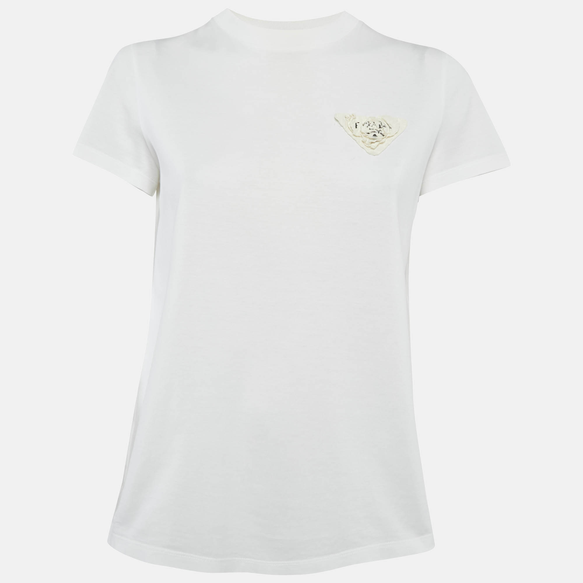 

Prada White Cotton Floral Applique T-Shirt M