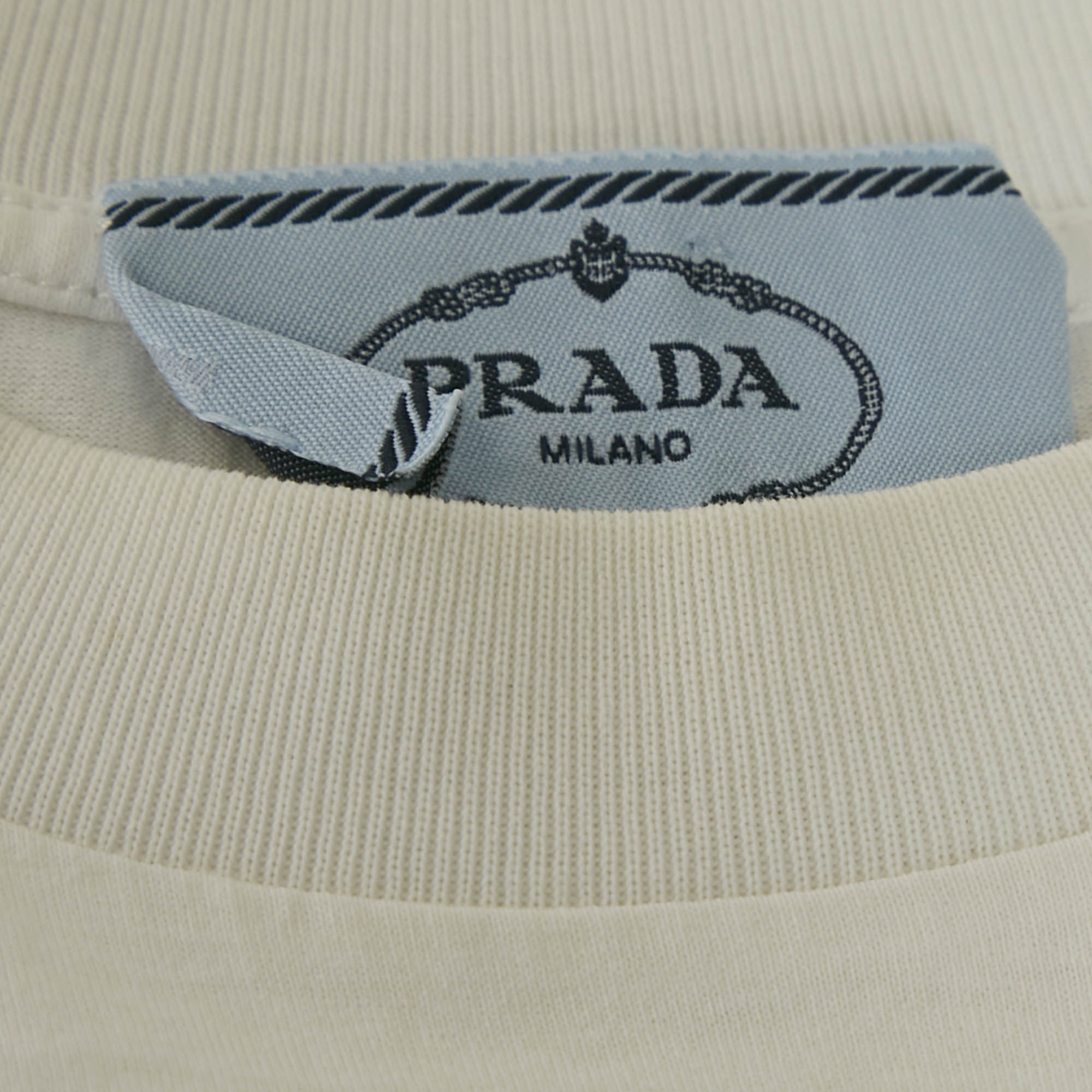 Prada White Cotton Floral Applique T-Shirt M 