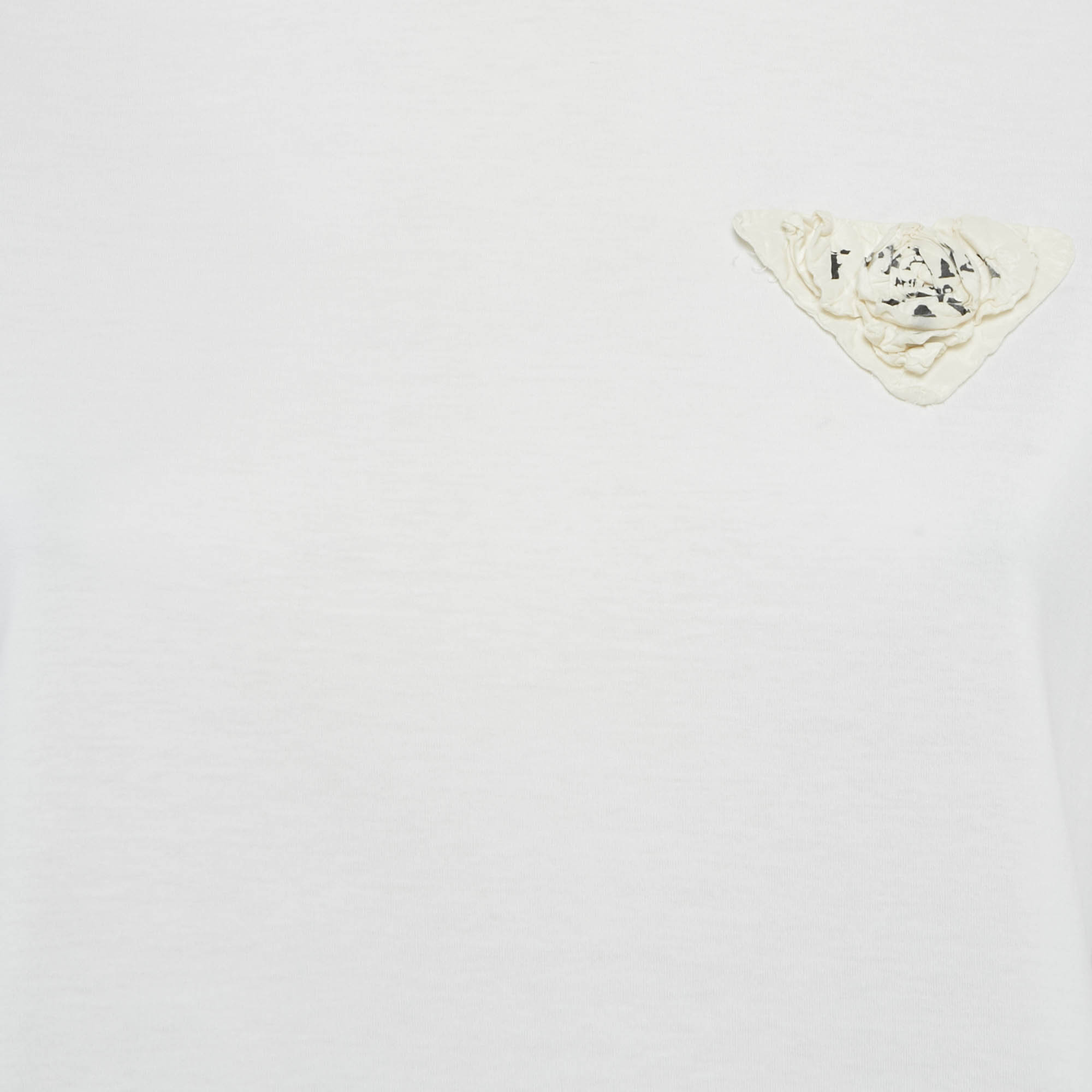 Prada White Cotton Floral Applique T-Shirt M 