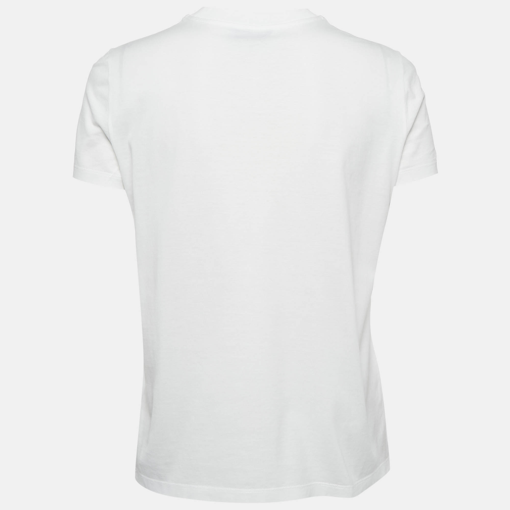 Prada White Cotton Floral Applique T-Shirt M 