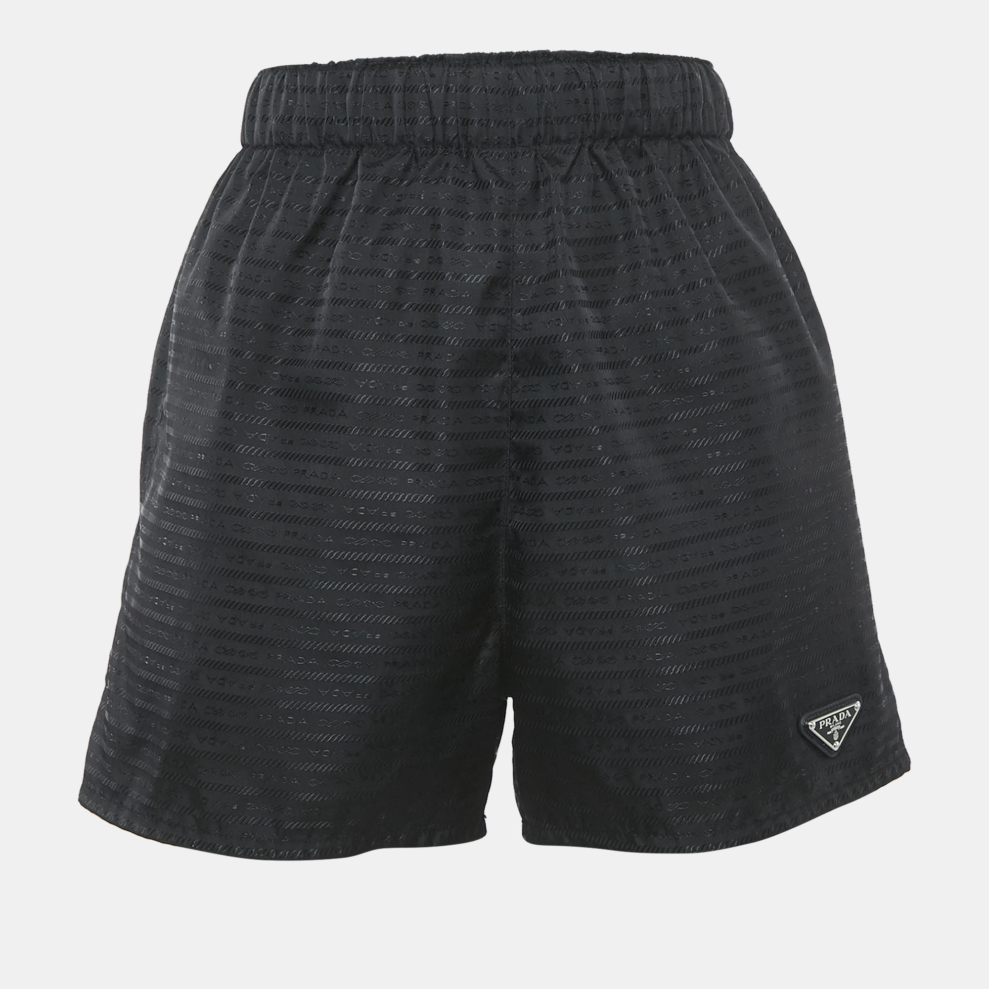 

Prada Black Jacquard Nylon Triangle Logo Detail Shorts XS