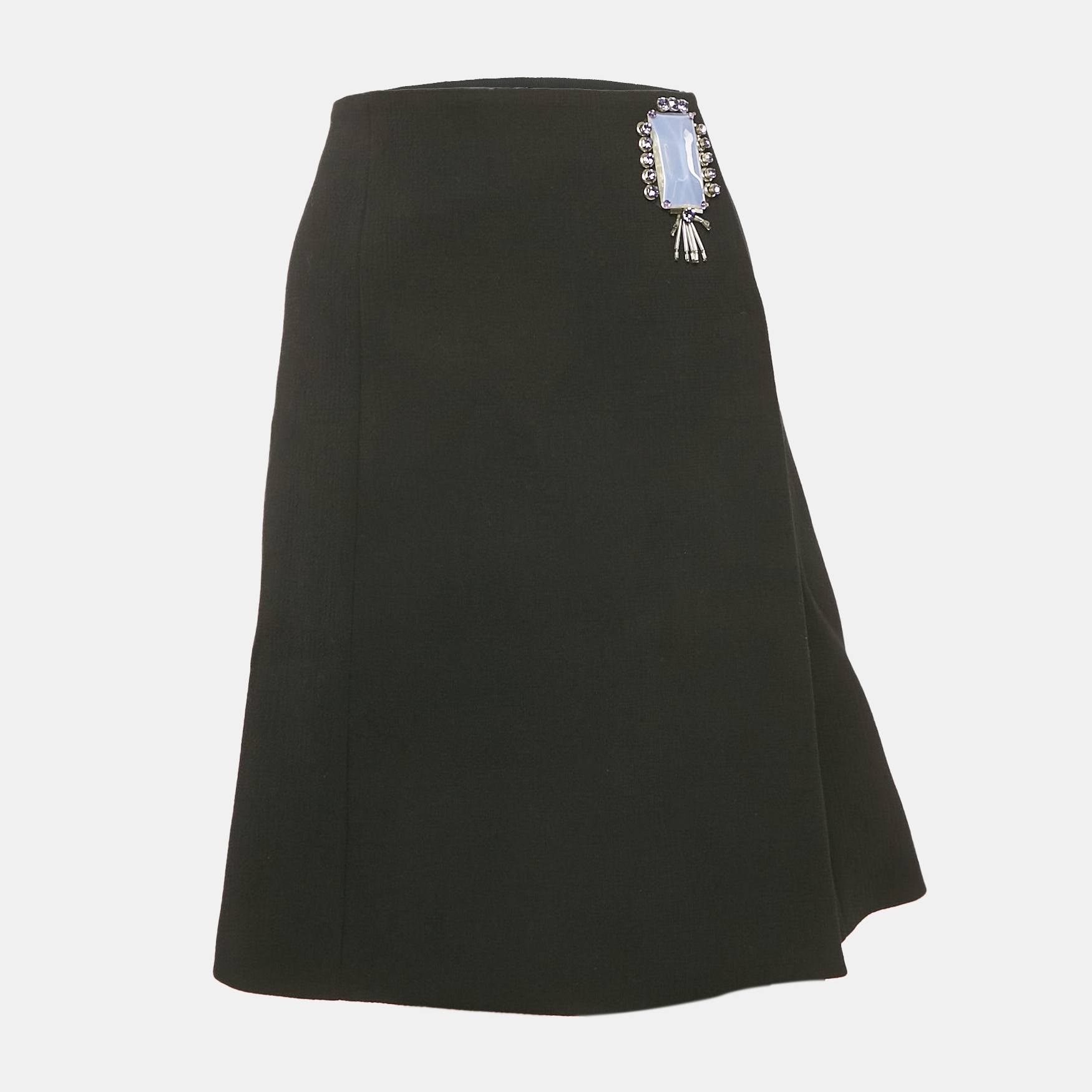 

Prada Black Wool Embellished Wrap Skirt S