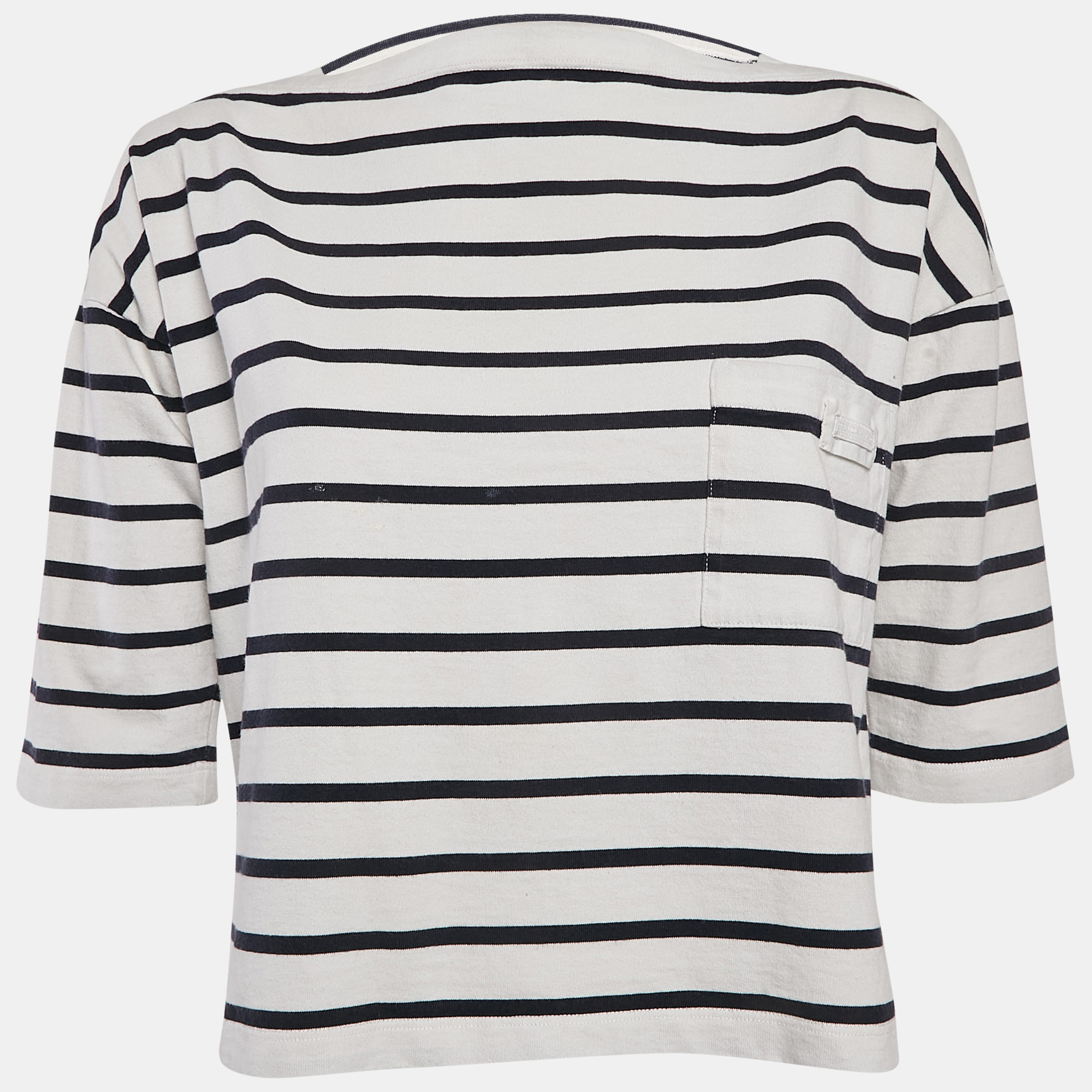 

Prada White/Blue Stripe Cotton Knit Top L