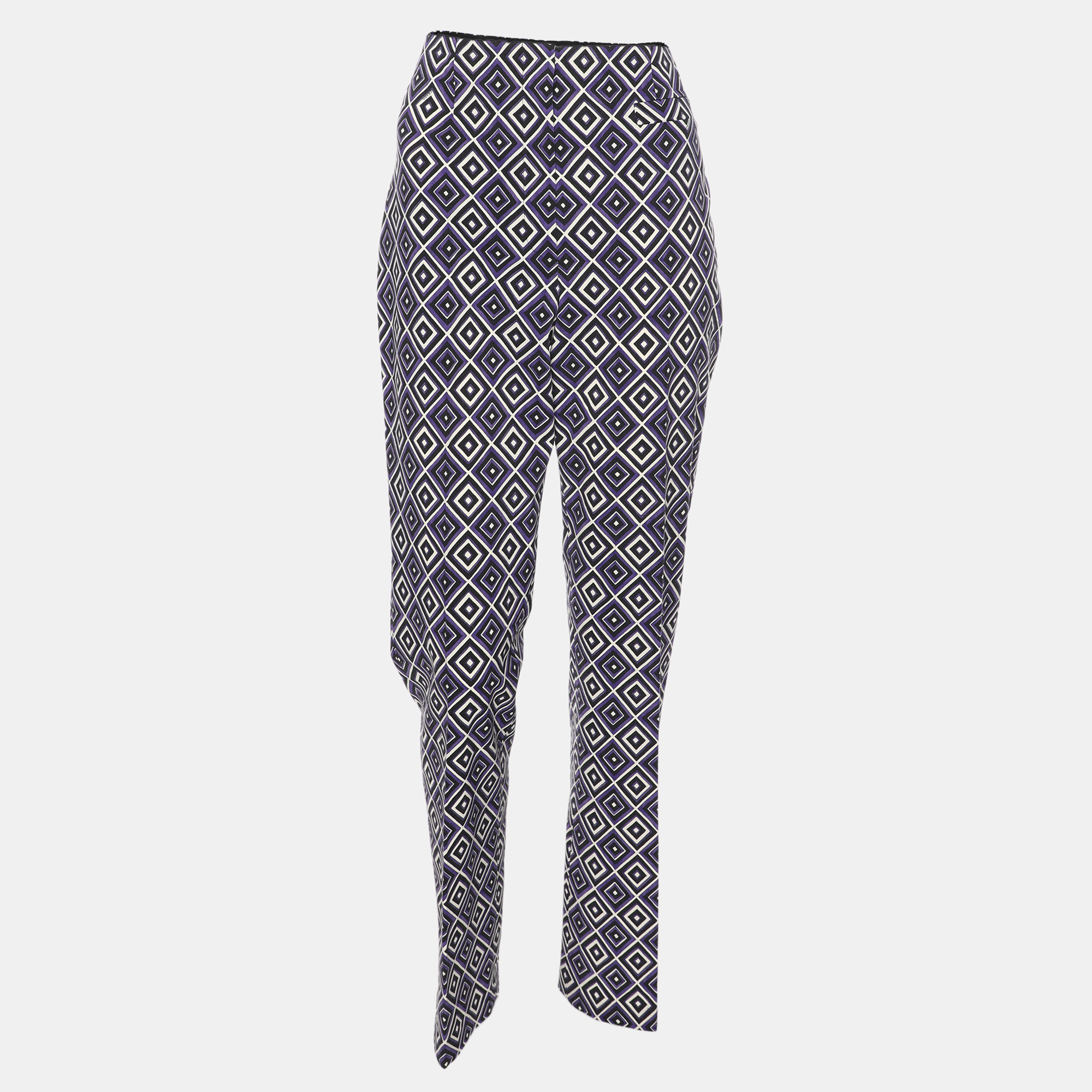 

Prada Purple Diamond Print Silk And Wool Blend Cropped Pants M