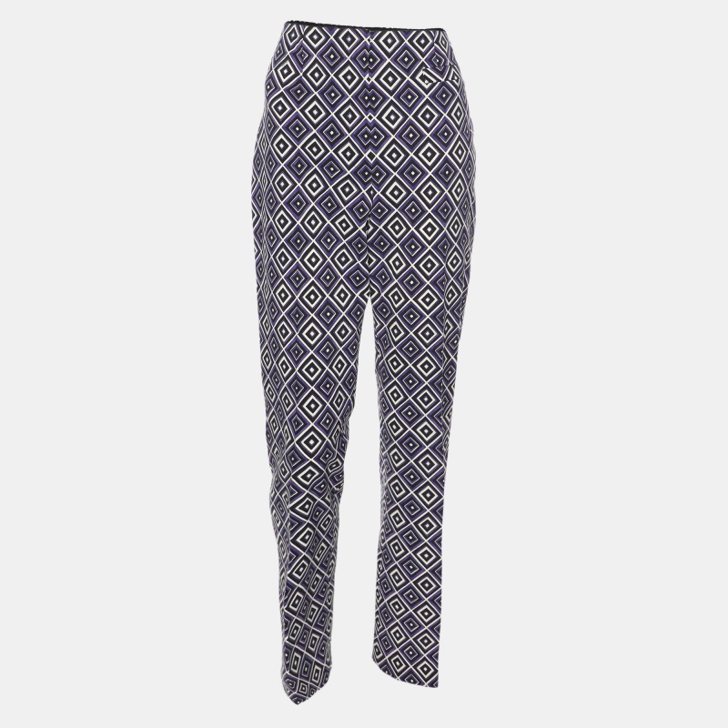 

Prada Purple Diamond Print Silk And Wool Blend Pants M