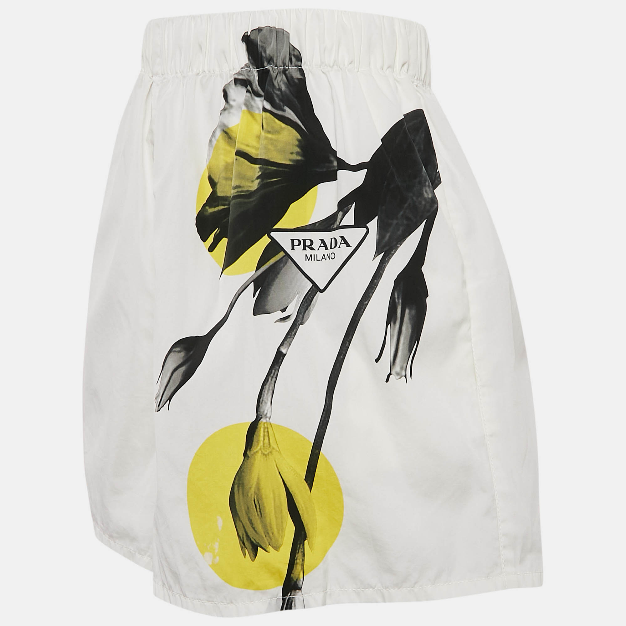 Prada White Printed Cotton Poplin Shorts L 