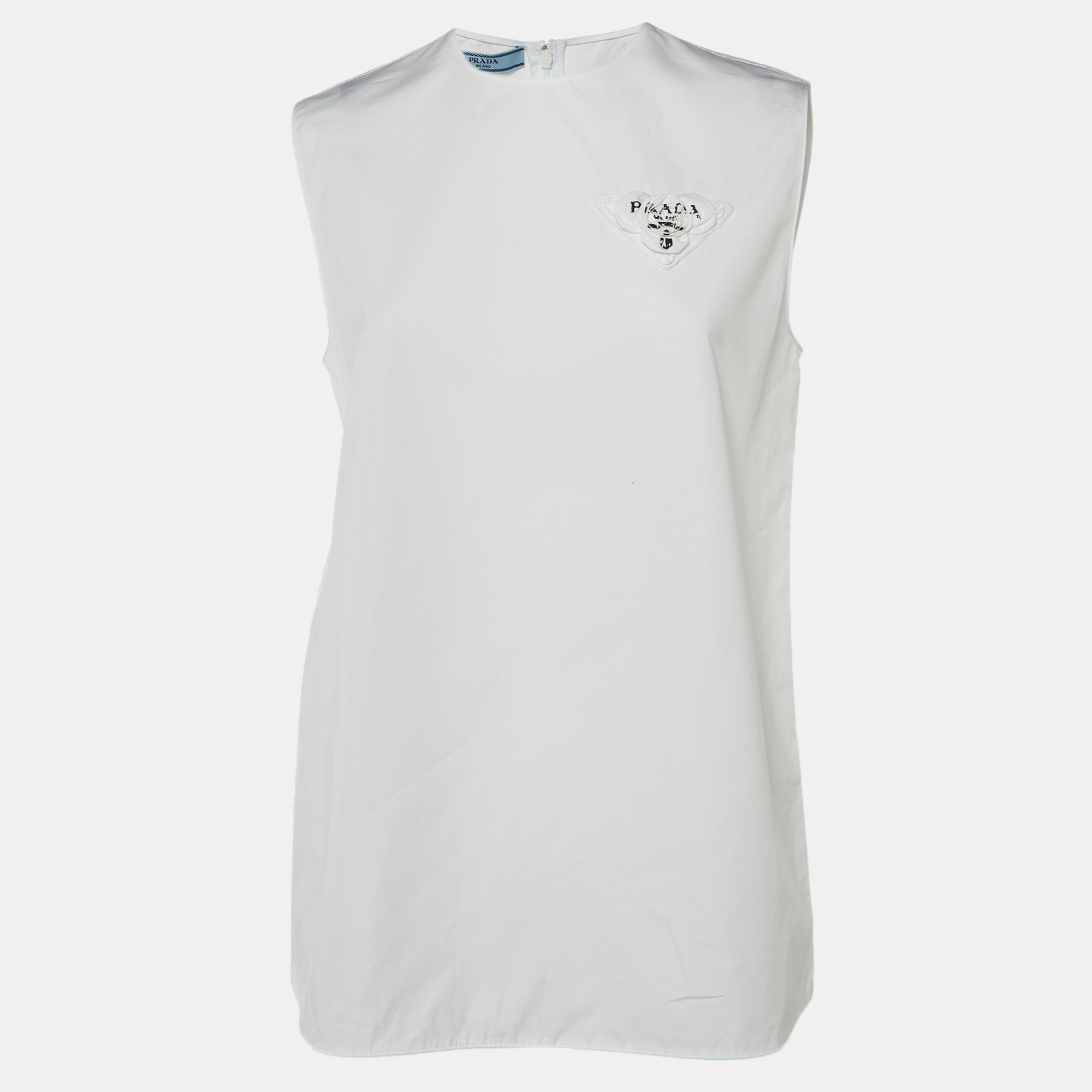 

Prada White Cotton Triangle Logo Detail Sleeveless Top S