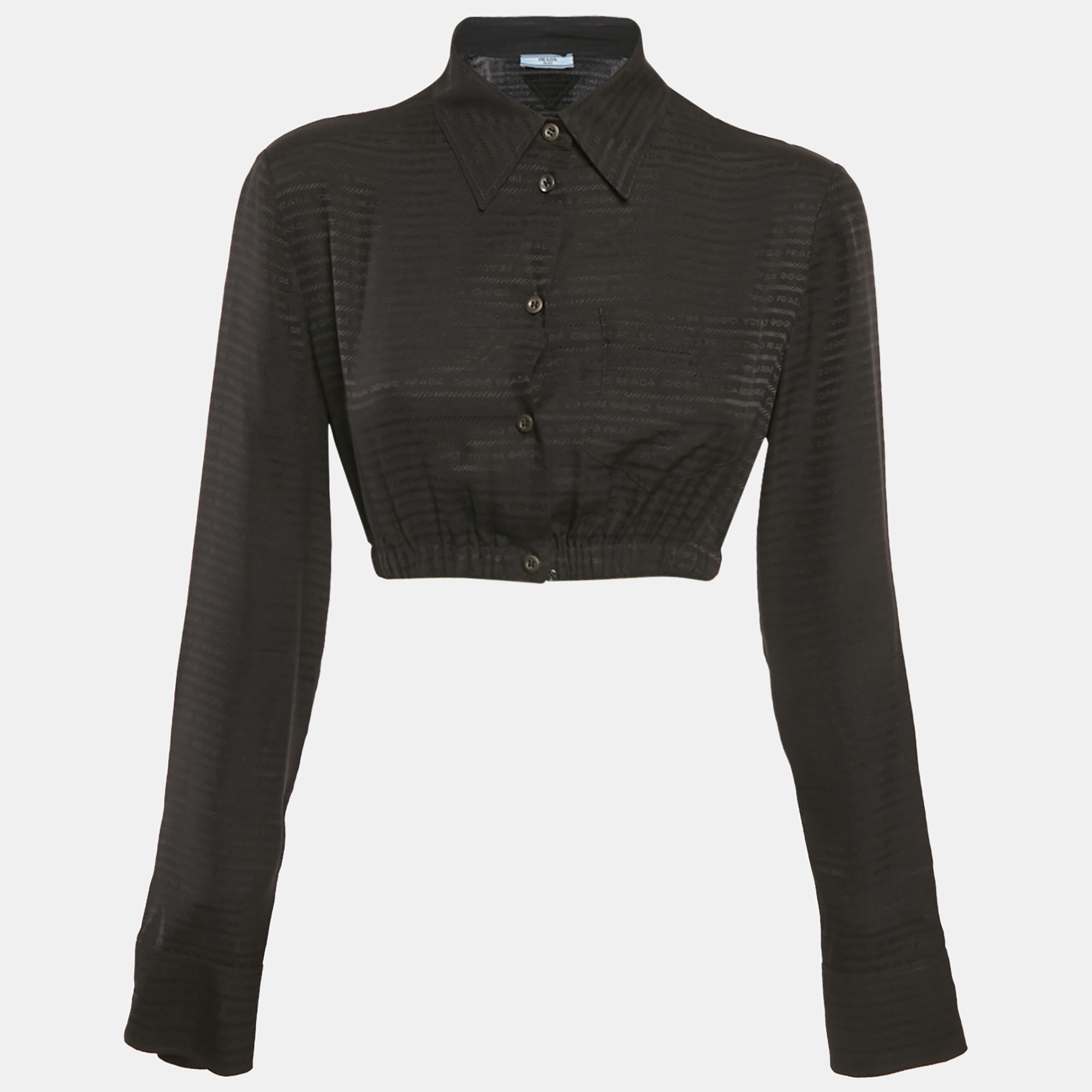 

Prada Black Logo Crepe De Chine Silk Crop Shirt S