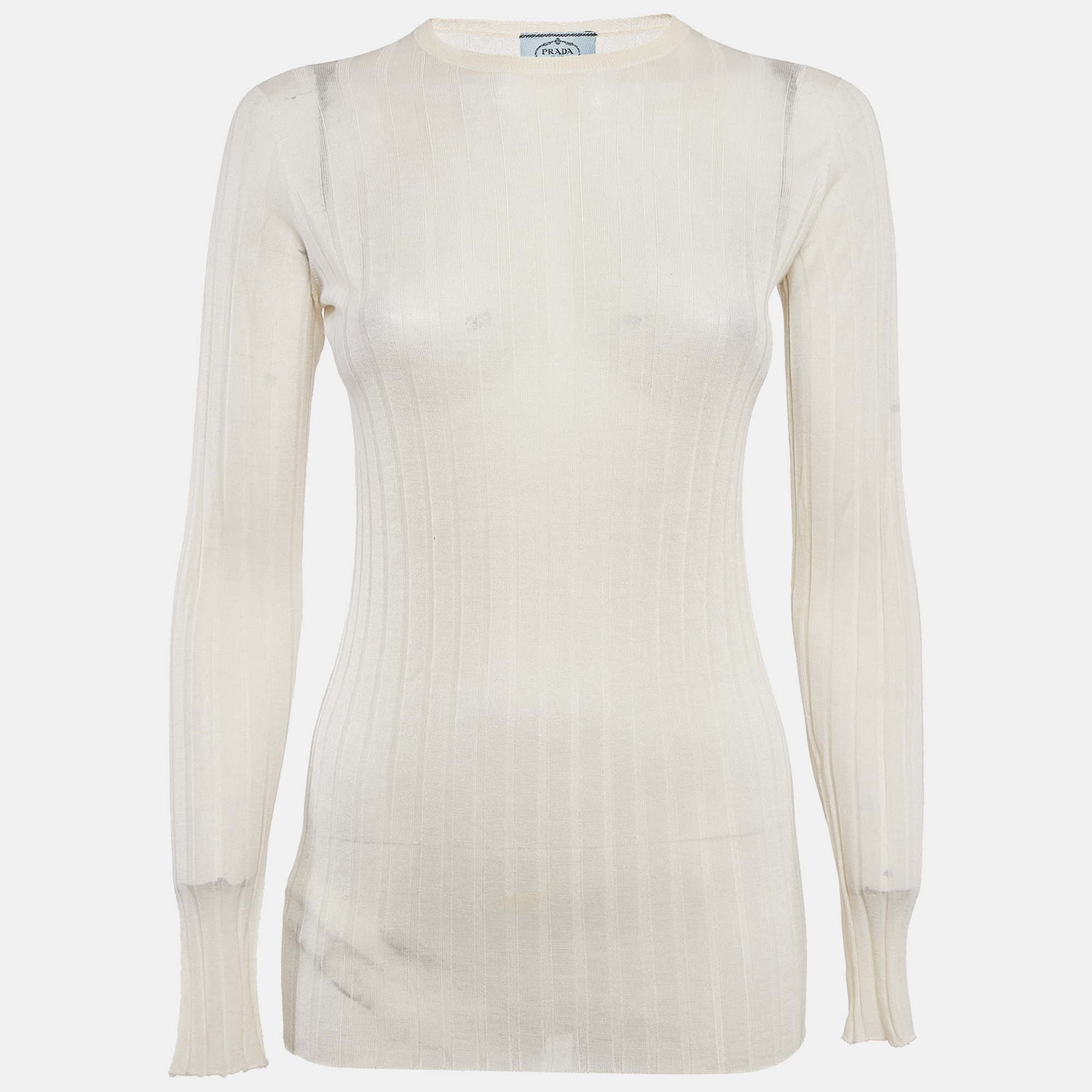 

Prada Cream Cashmere Rib Knit Crewneck Sweatshirt S