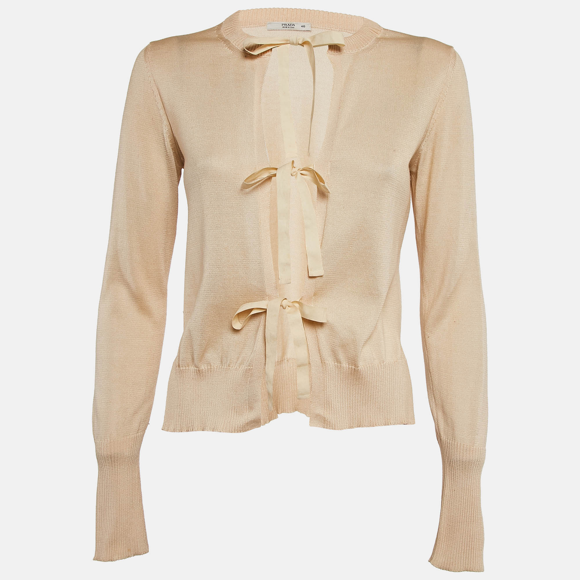 

Prada Beige Cotton Knit Tie-Up Cardigan S