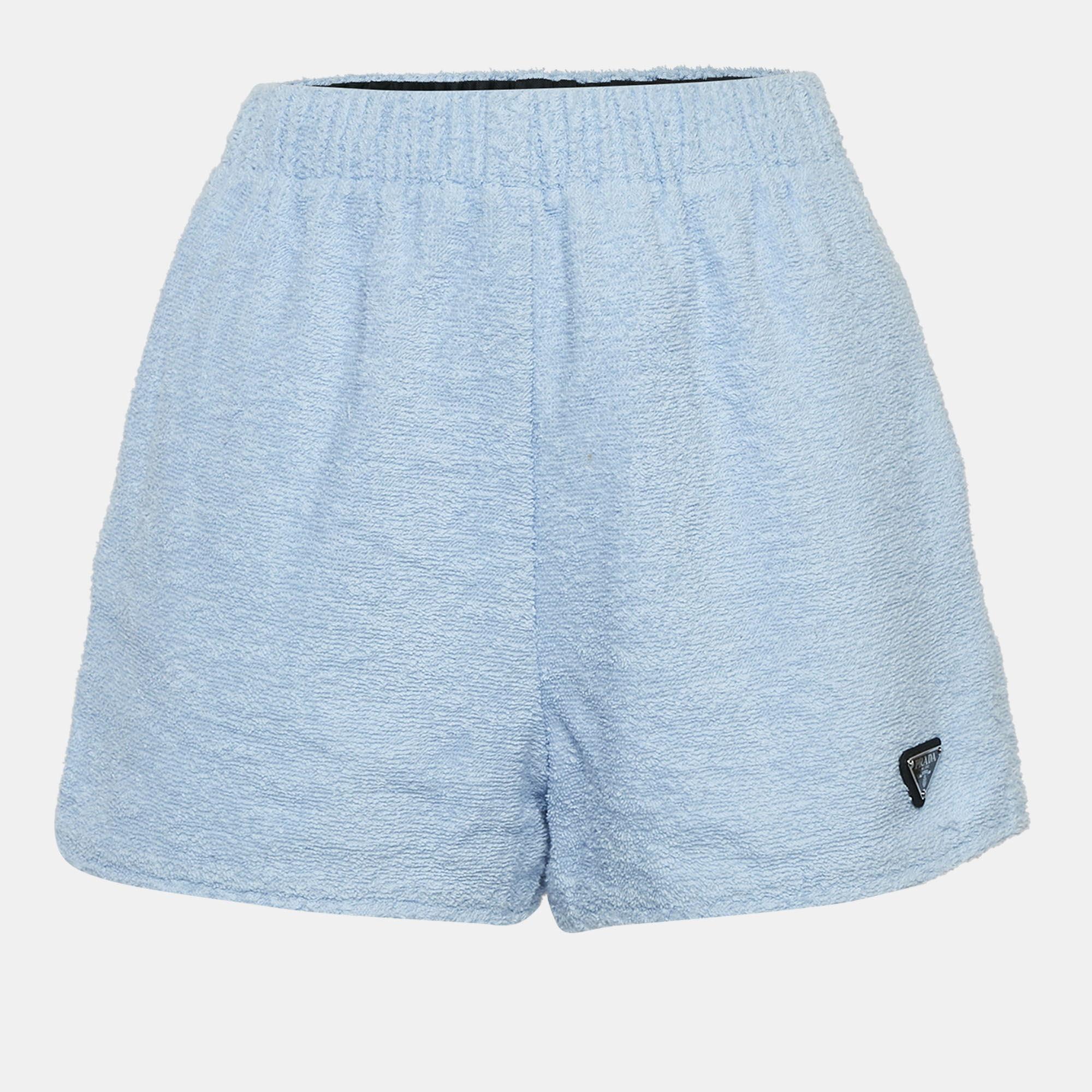 

Prada Blue Cotton Terry Logo Plaque Shorts XS