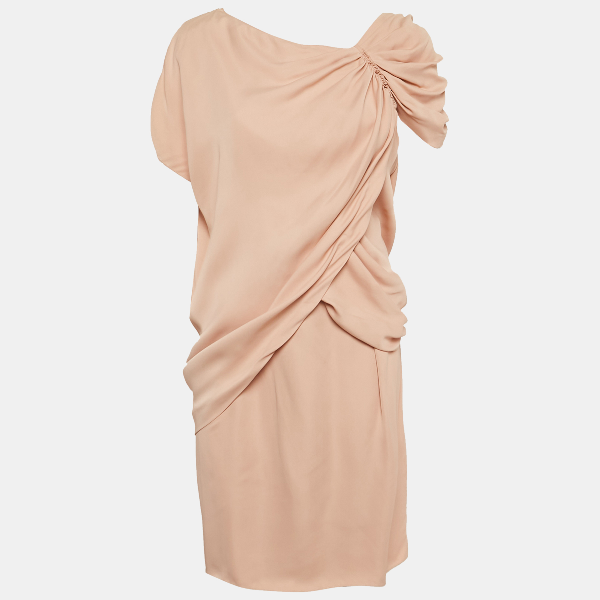 

Prada Pink Satin Asymmetrical Draped Mini Shift Dress M