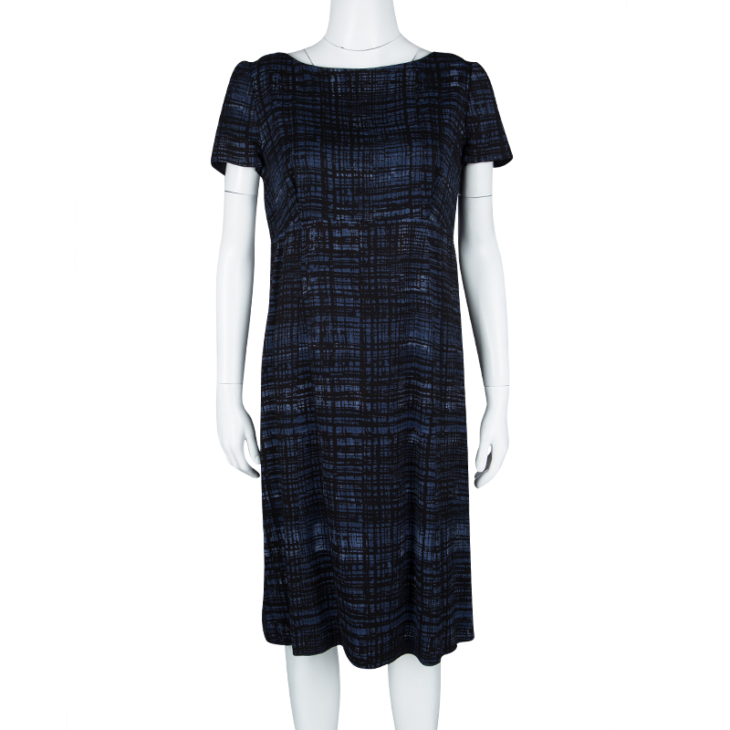 

Prada Blue and Black Printed Short Sleeve Sheath Dress, Multicolor