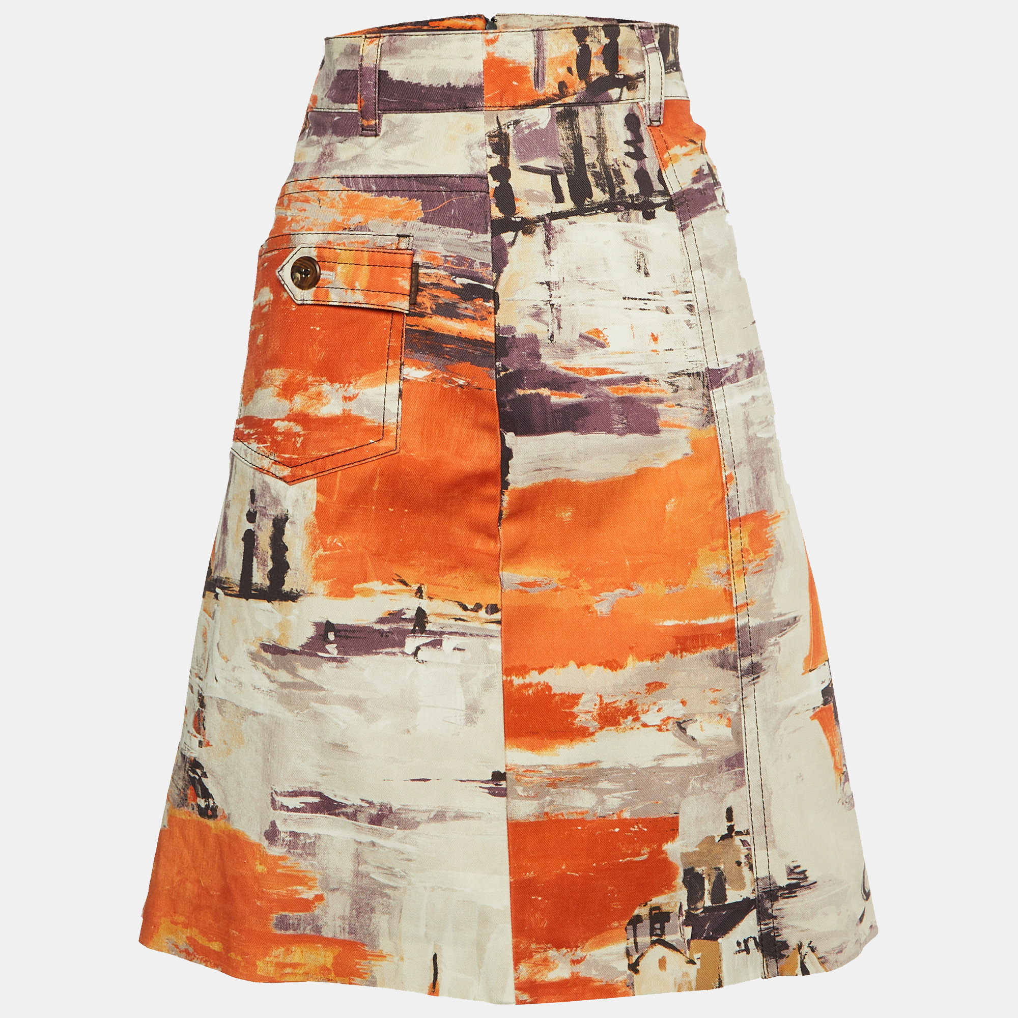 

Prada Multicolor Oil Paint Effect Printed Denim Skirt M