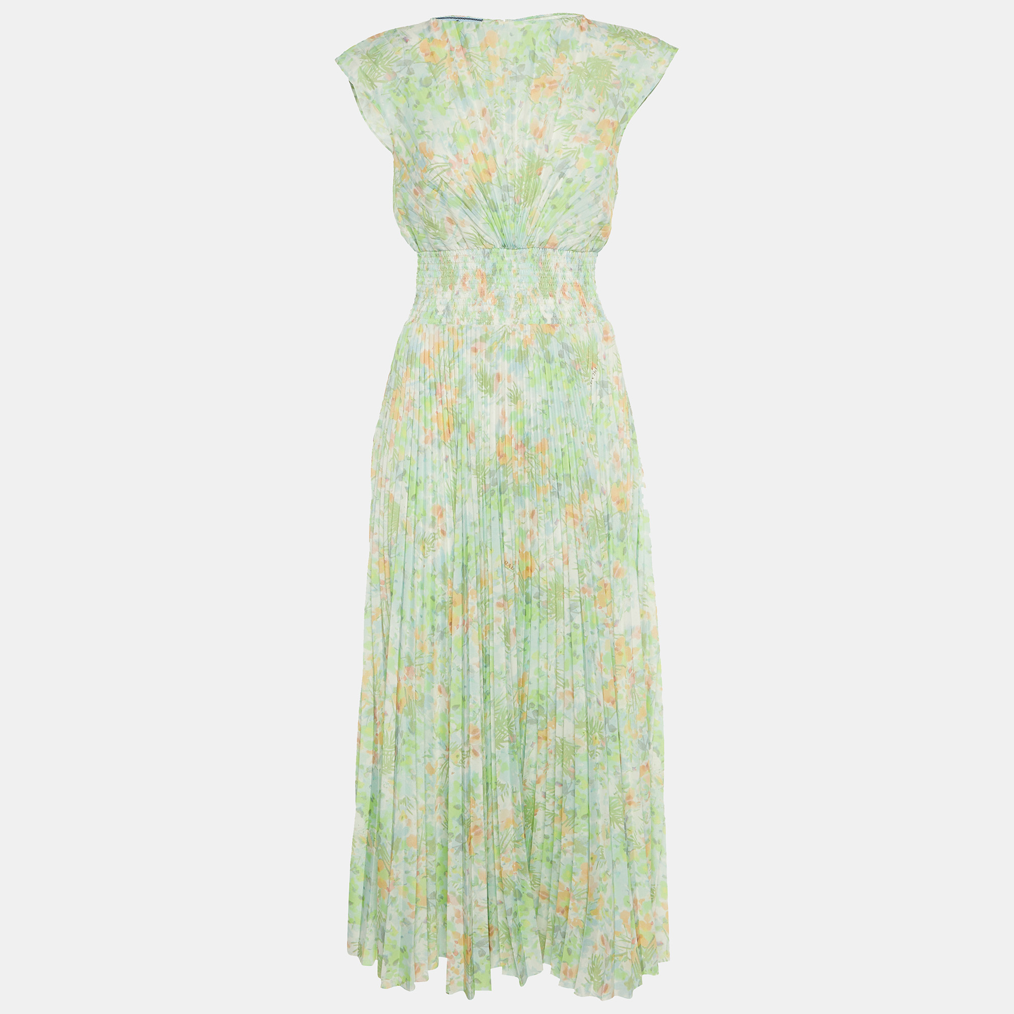 

Prada Light Green Printed Plisse Maxi Dress M