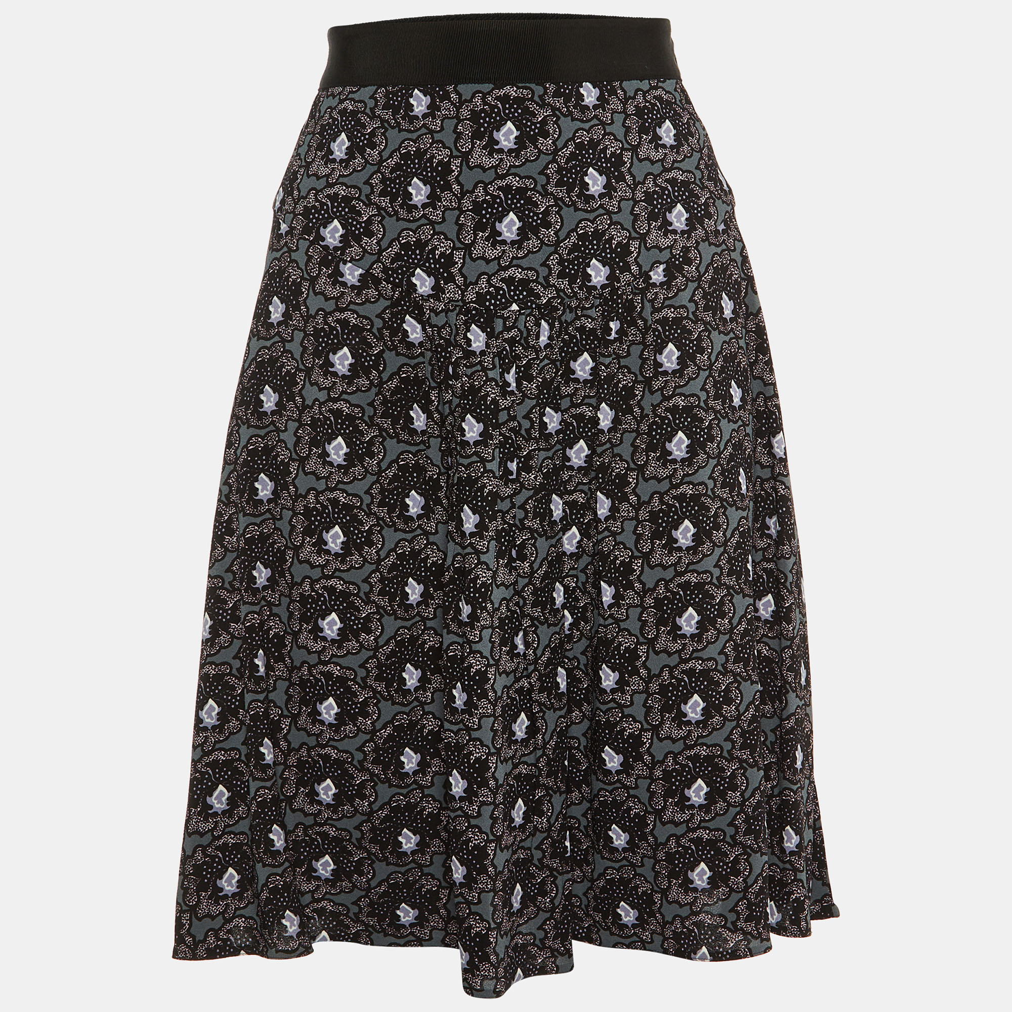 

Prada Black Printed Crepe Pleated Mini Skirt M