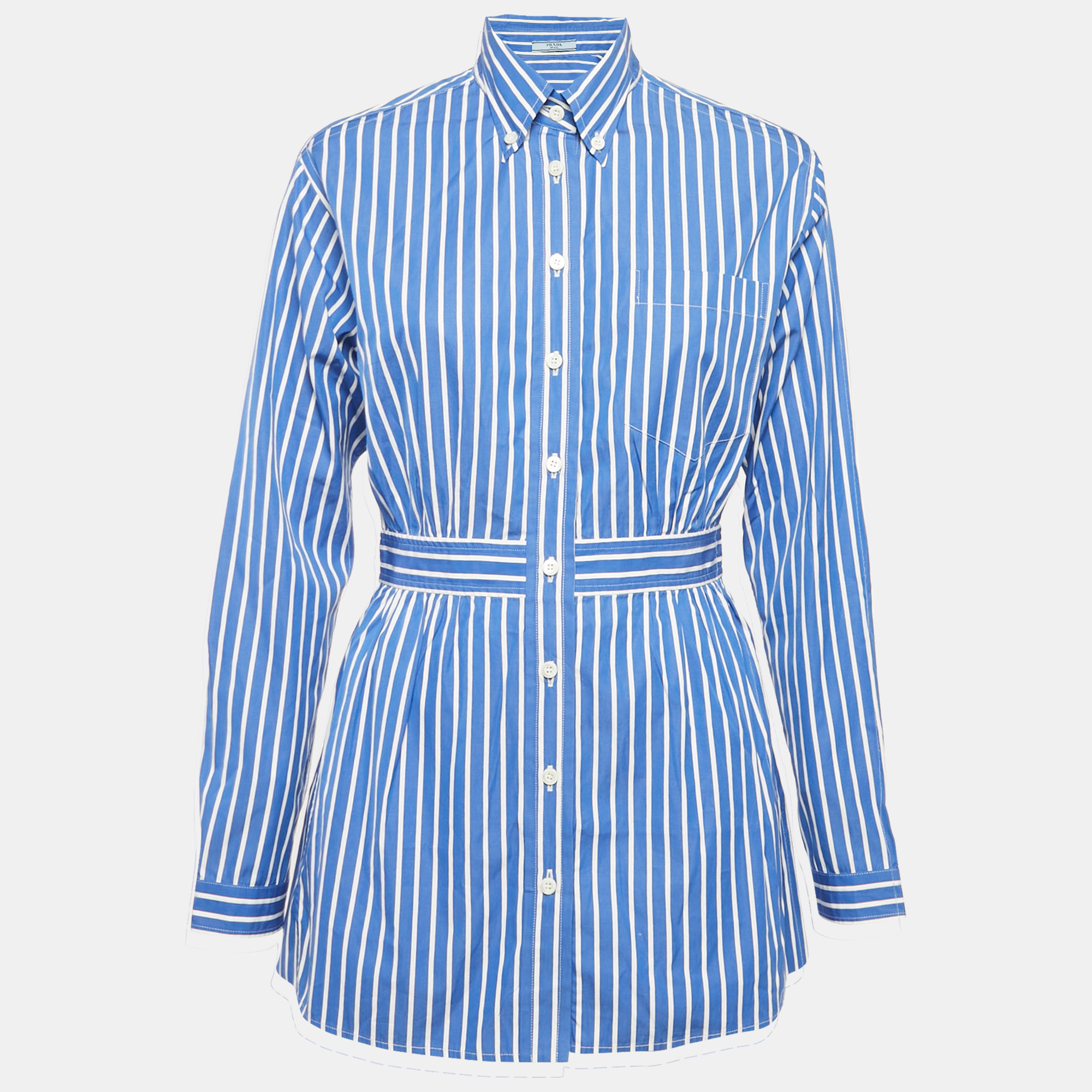 

Prada Blue Stripe Cotton Mini Shirt Dress S