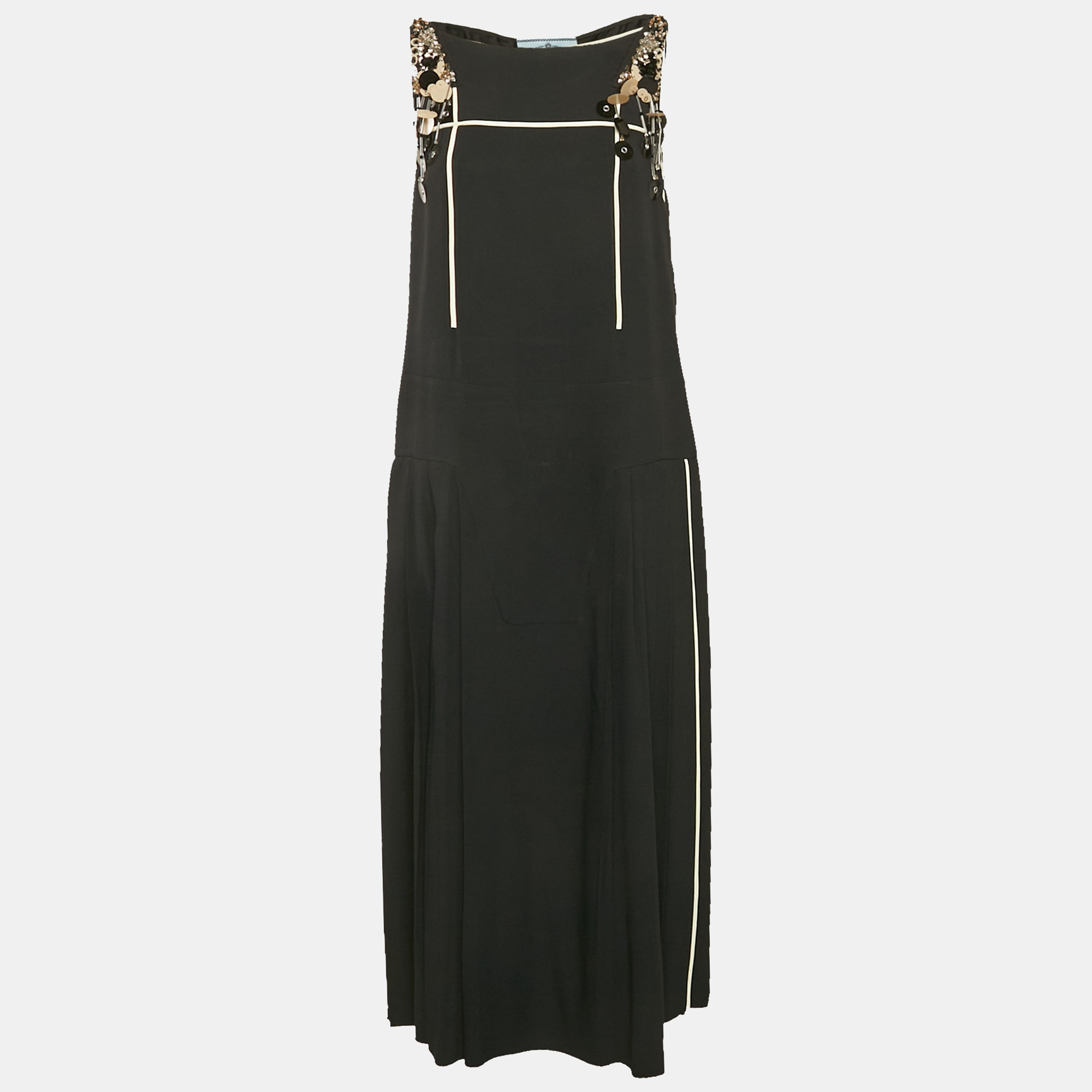 

Prada Black Embellished Crepe Pleated Sleeveless Dress M