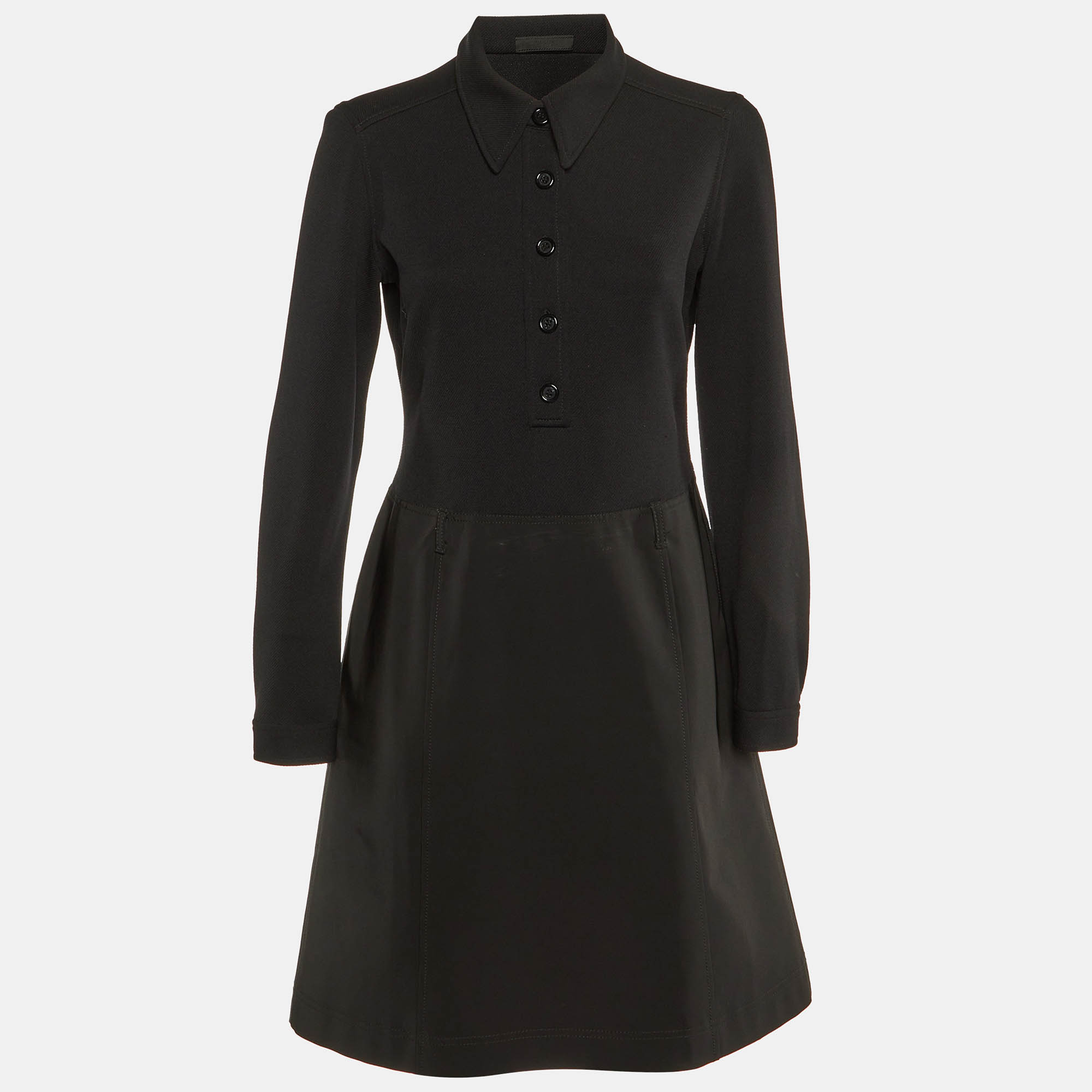 

Prada Black Nylon & Knit Paneled Midi Dress L