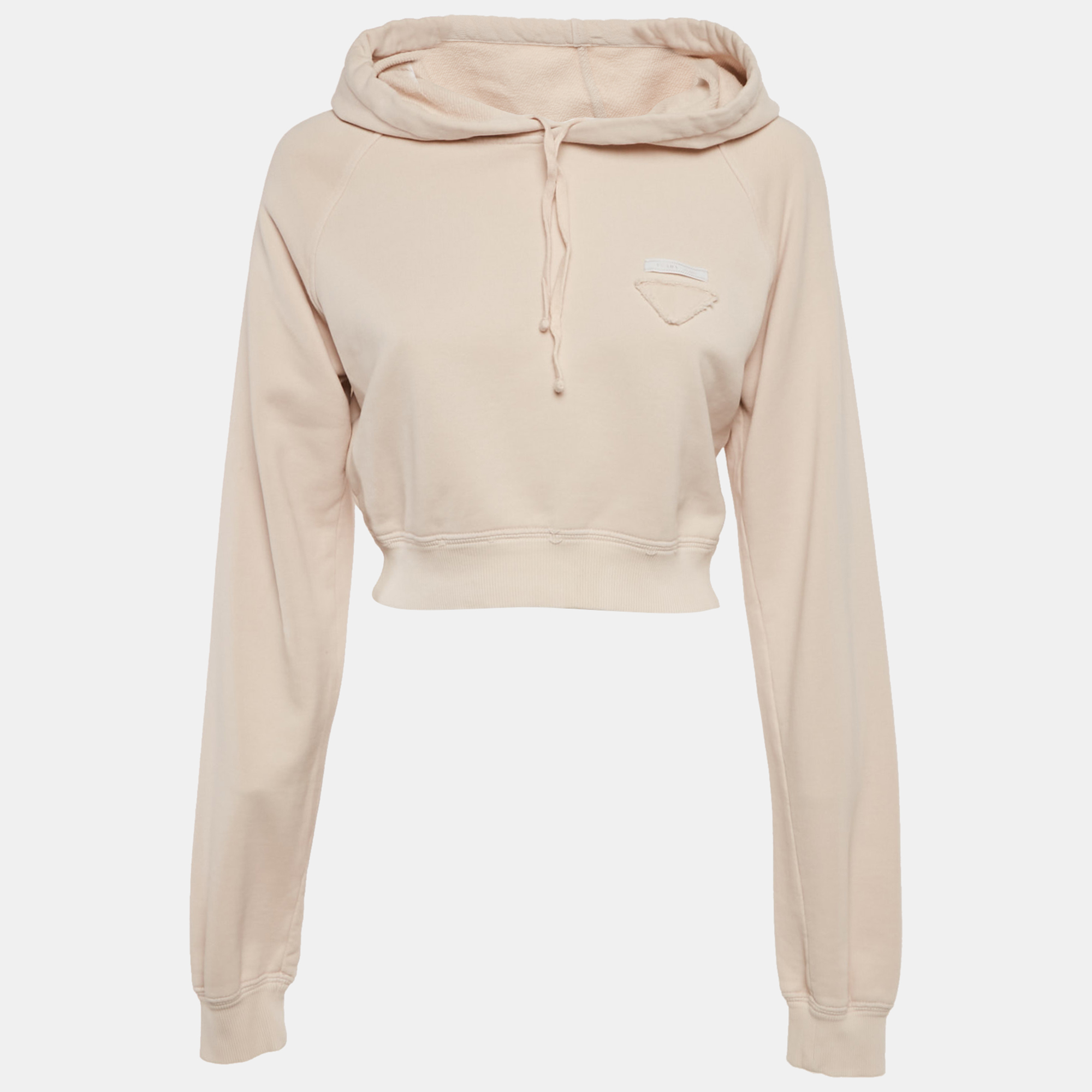 Pre-owned Prada Pink Cotton Knit Cropped Hoodie S