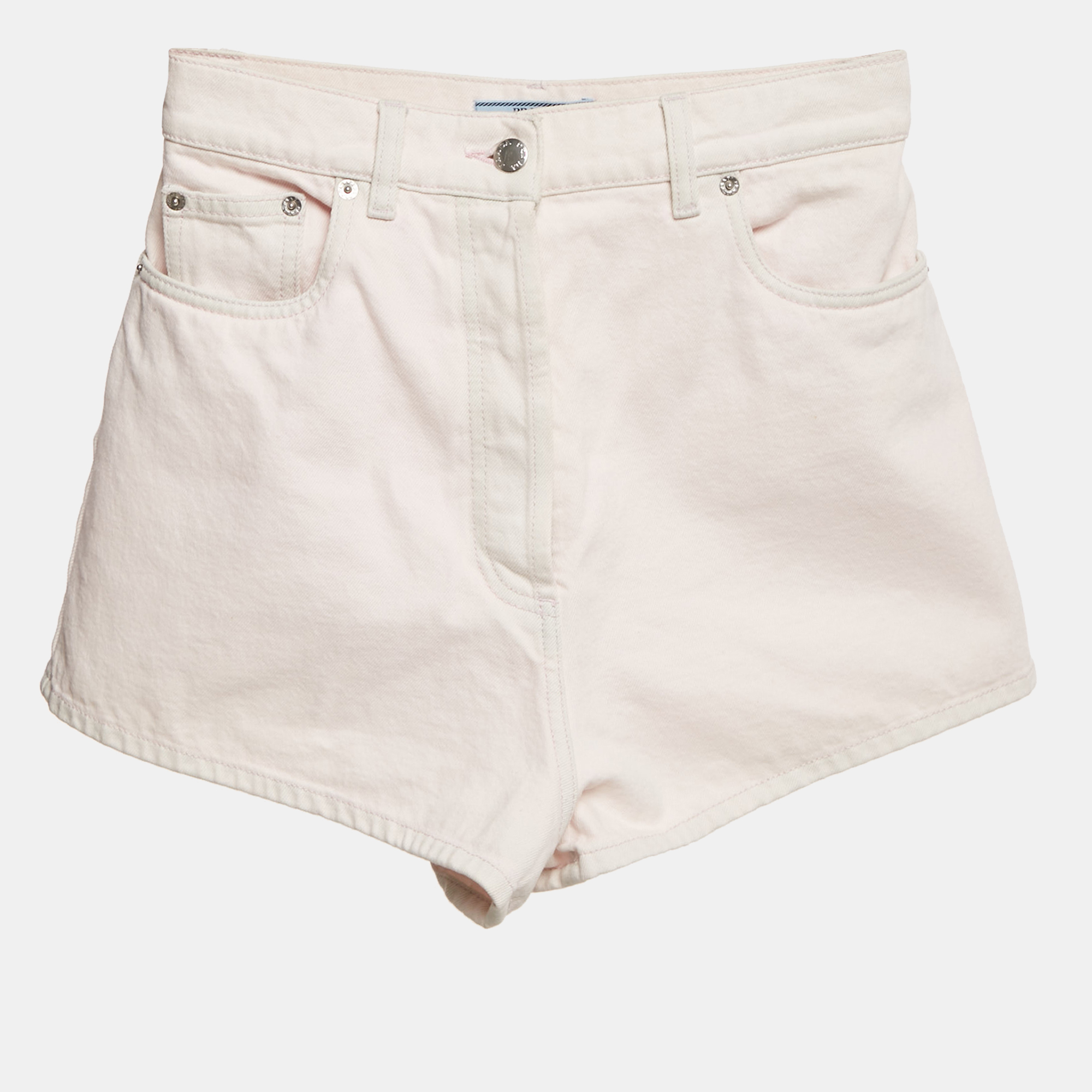 Pre-owned Prada Pink Denim Triangle Logo Detail Shorts S Waist 27"