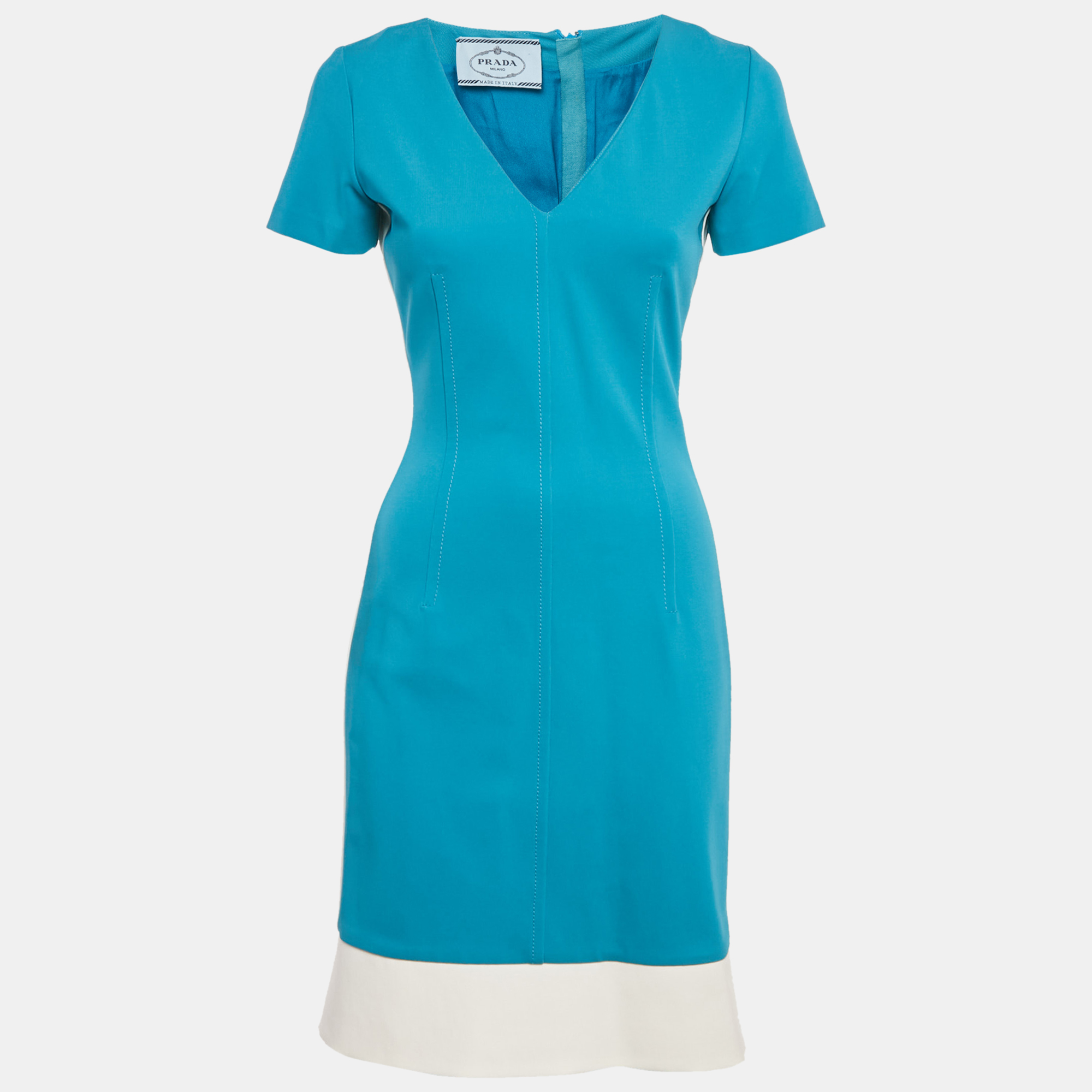 

Prada Blue Jersey V-Neck Sheath Dress M