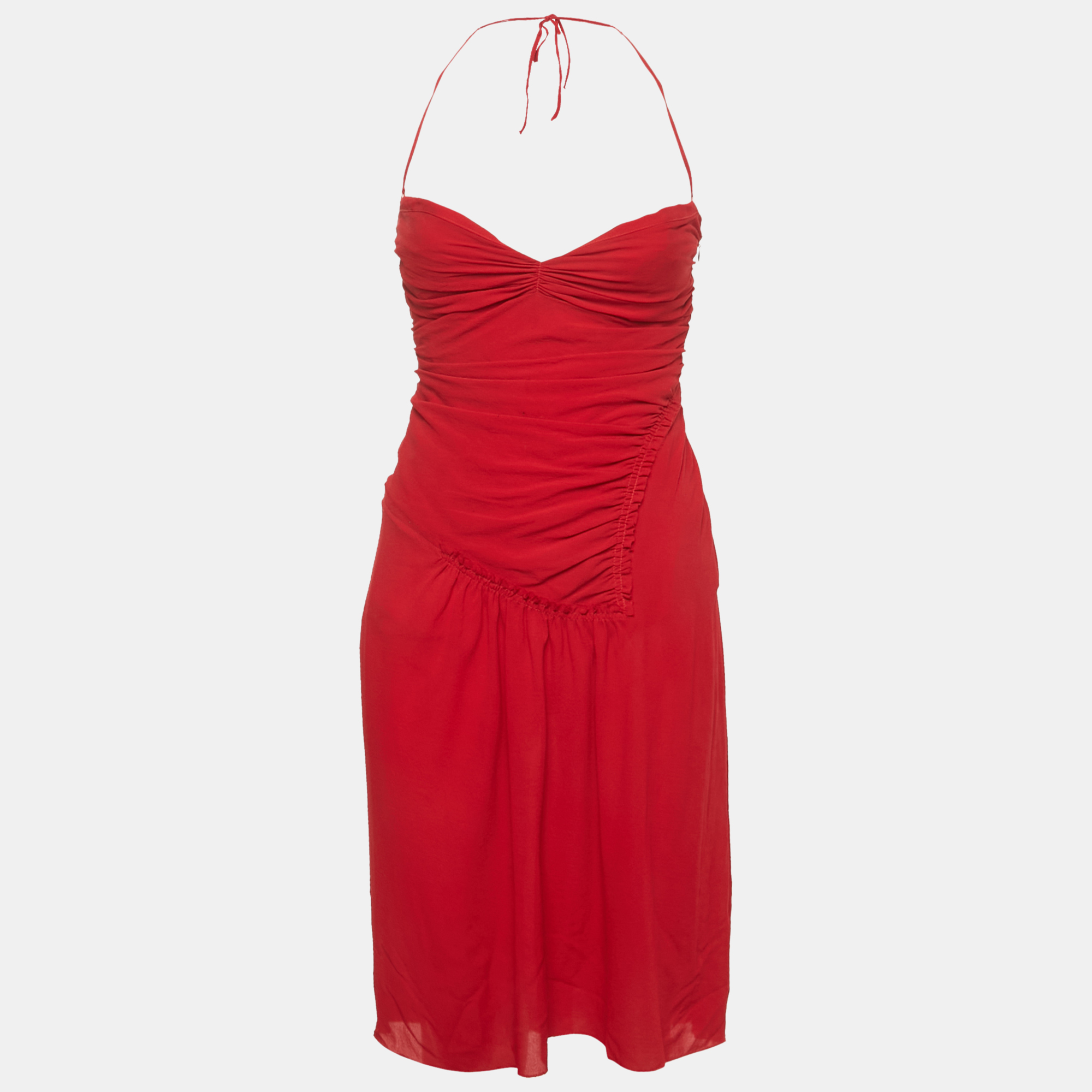 

Prada Red Silk Ruched Mini Tube Dress M