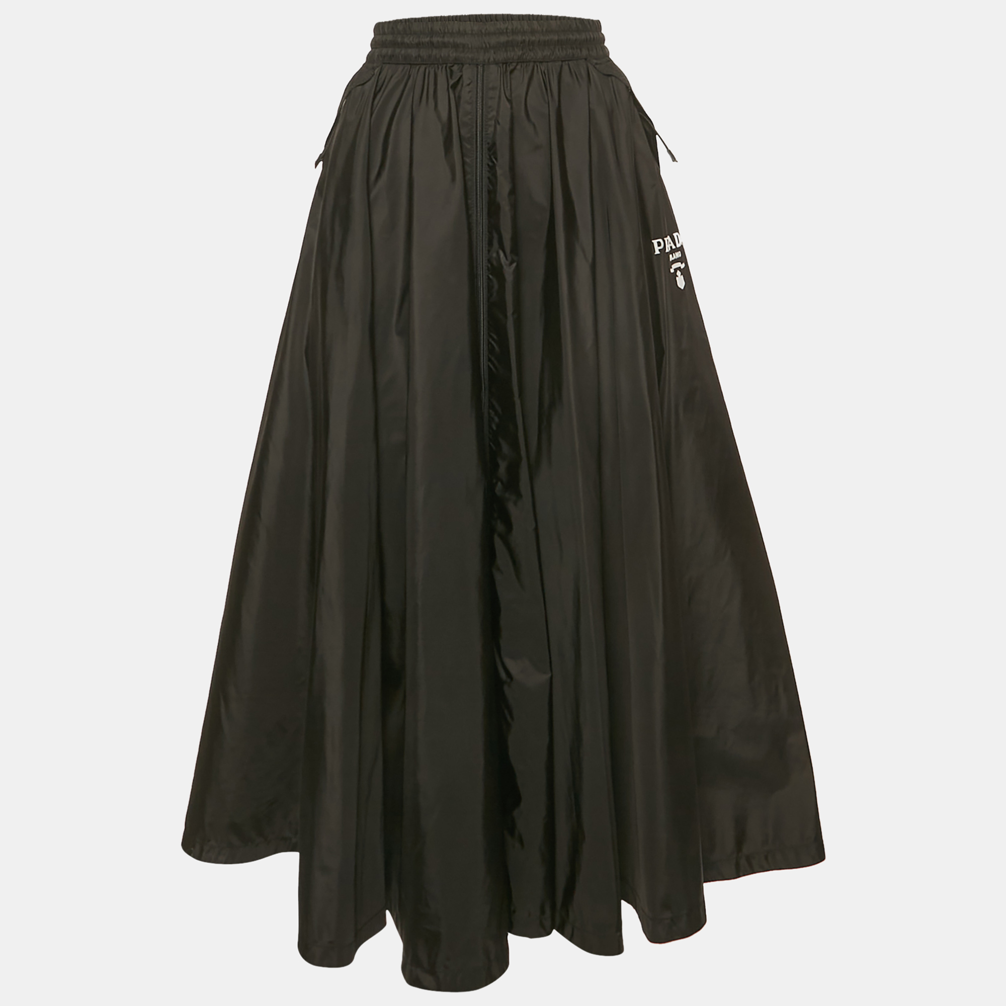 

Prada Black Re-Nylon Zipper Detail Maxi Skirt M