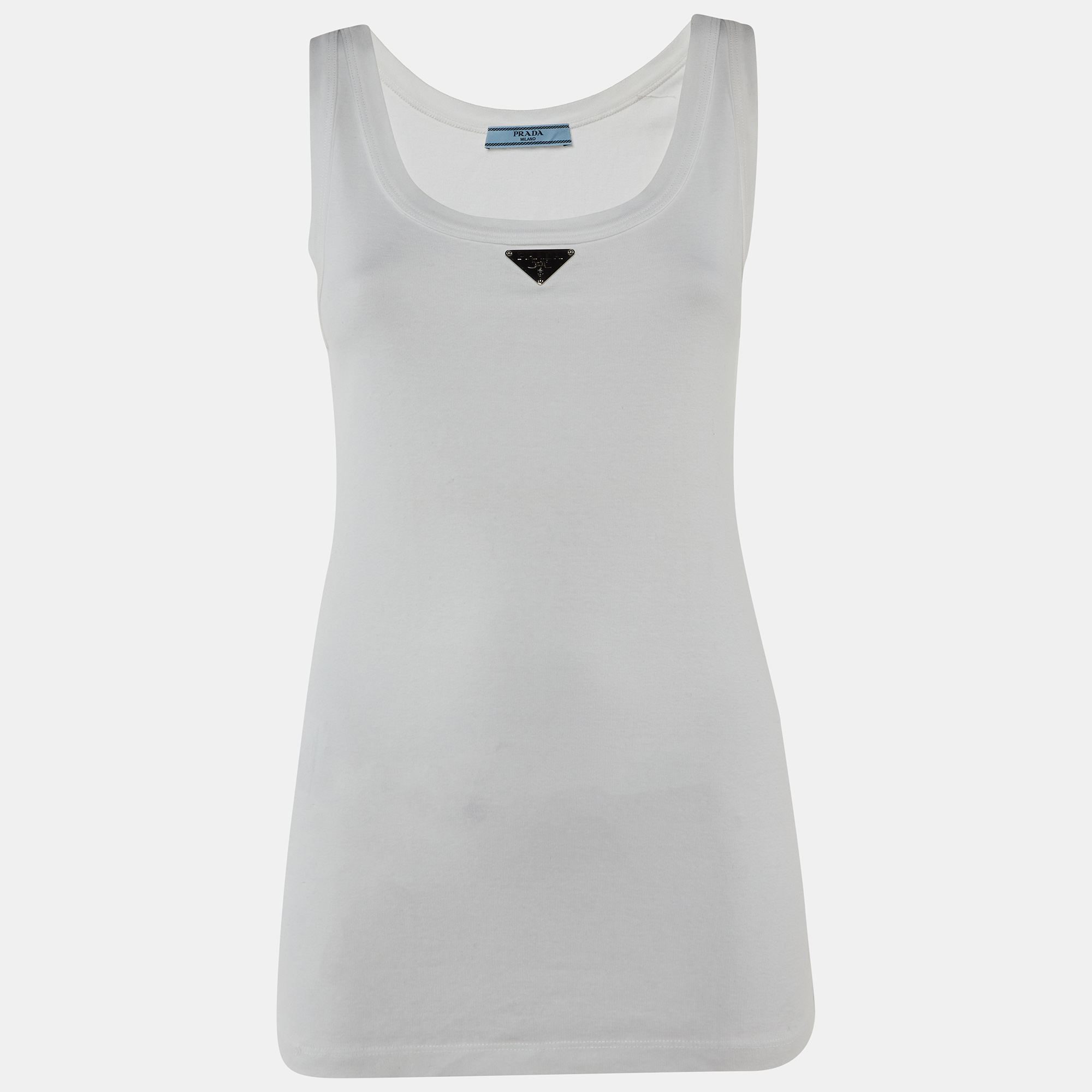

Prada White Cotton Triangle Logo Tank Top S